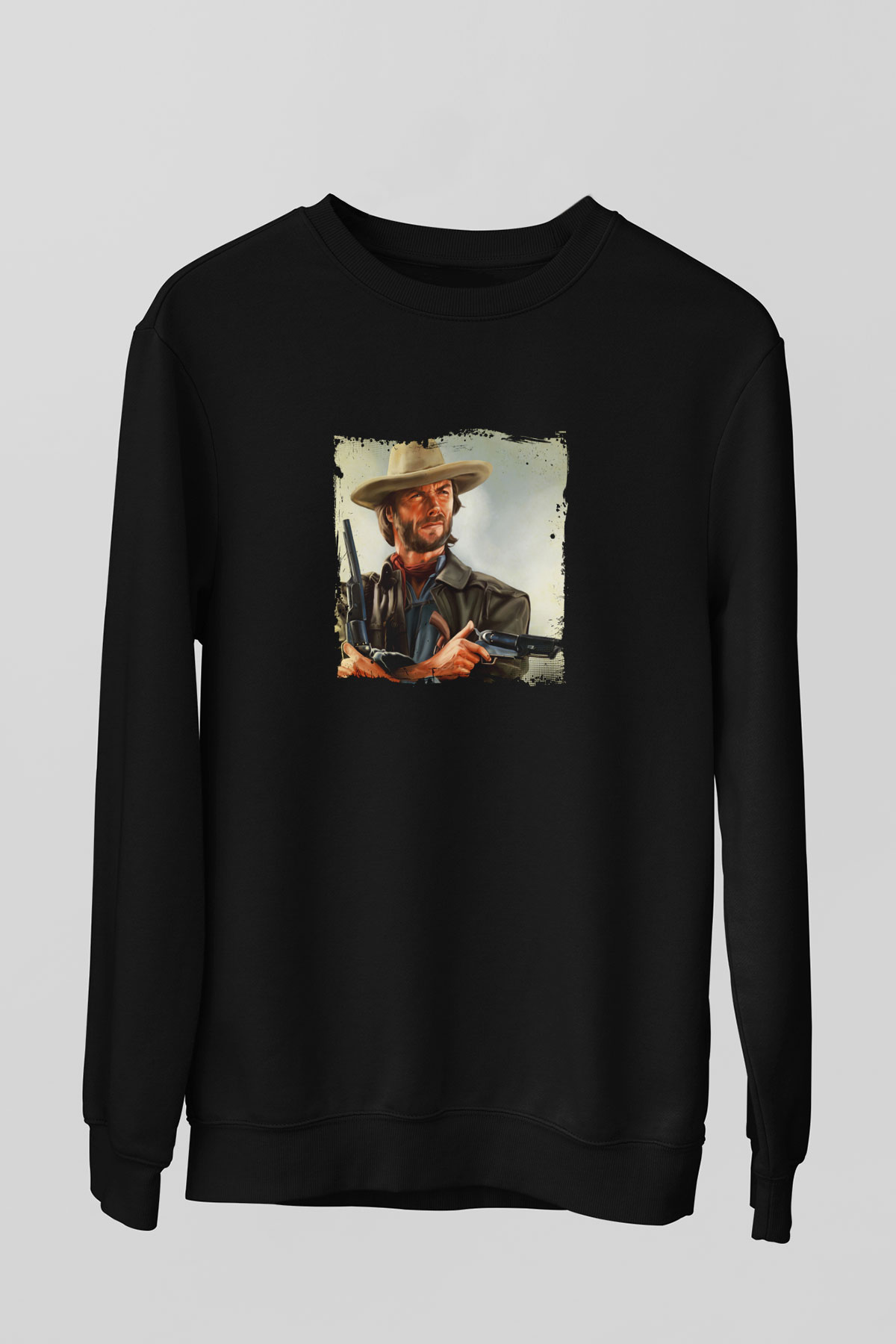 Clint Eastwood Baskılı Unisex Siyah Sweatshirt