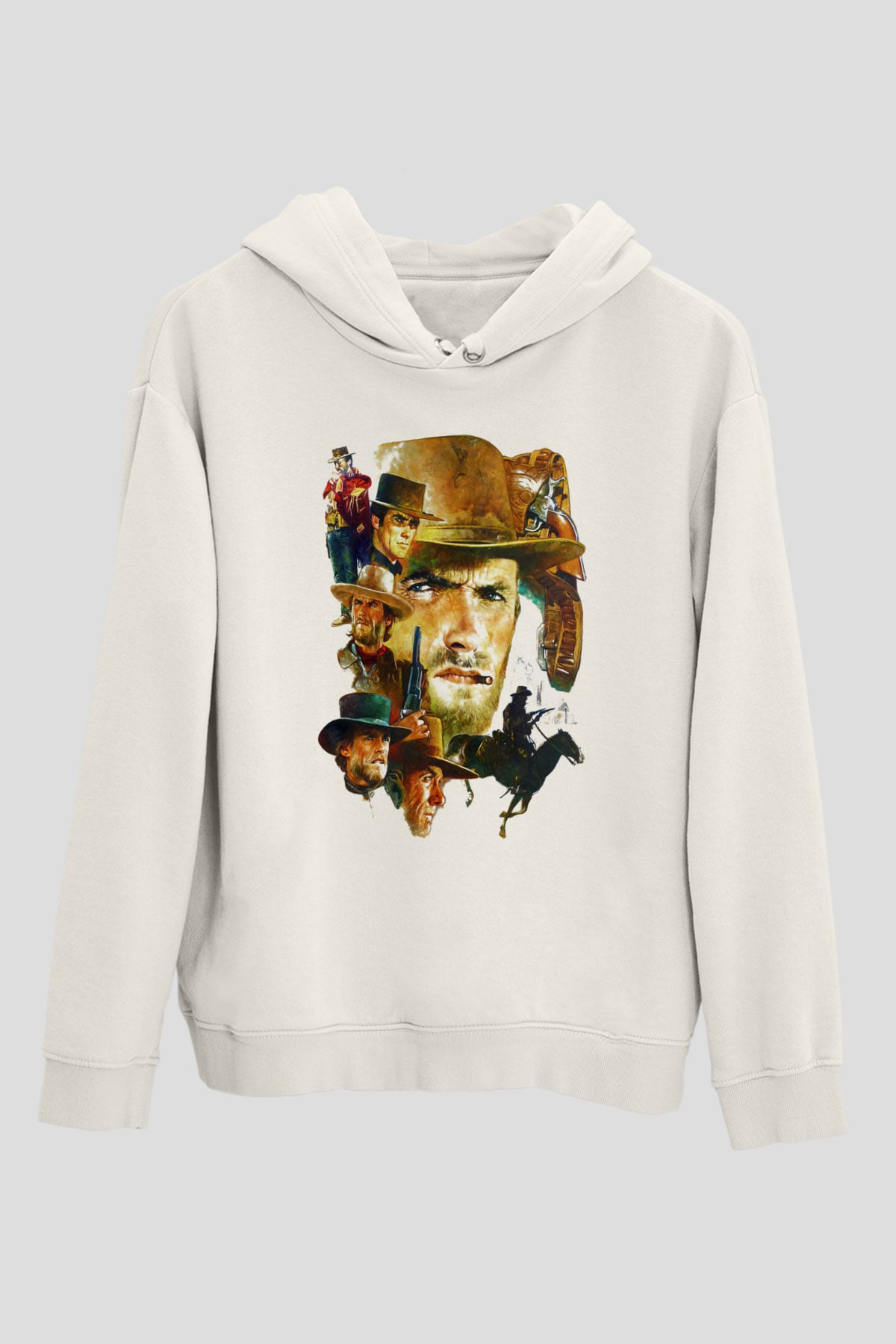 Clint Eastwood Beyaz Unisex Kapşonlu Sweatshirt