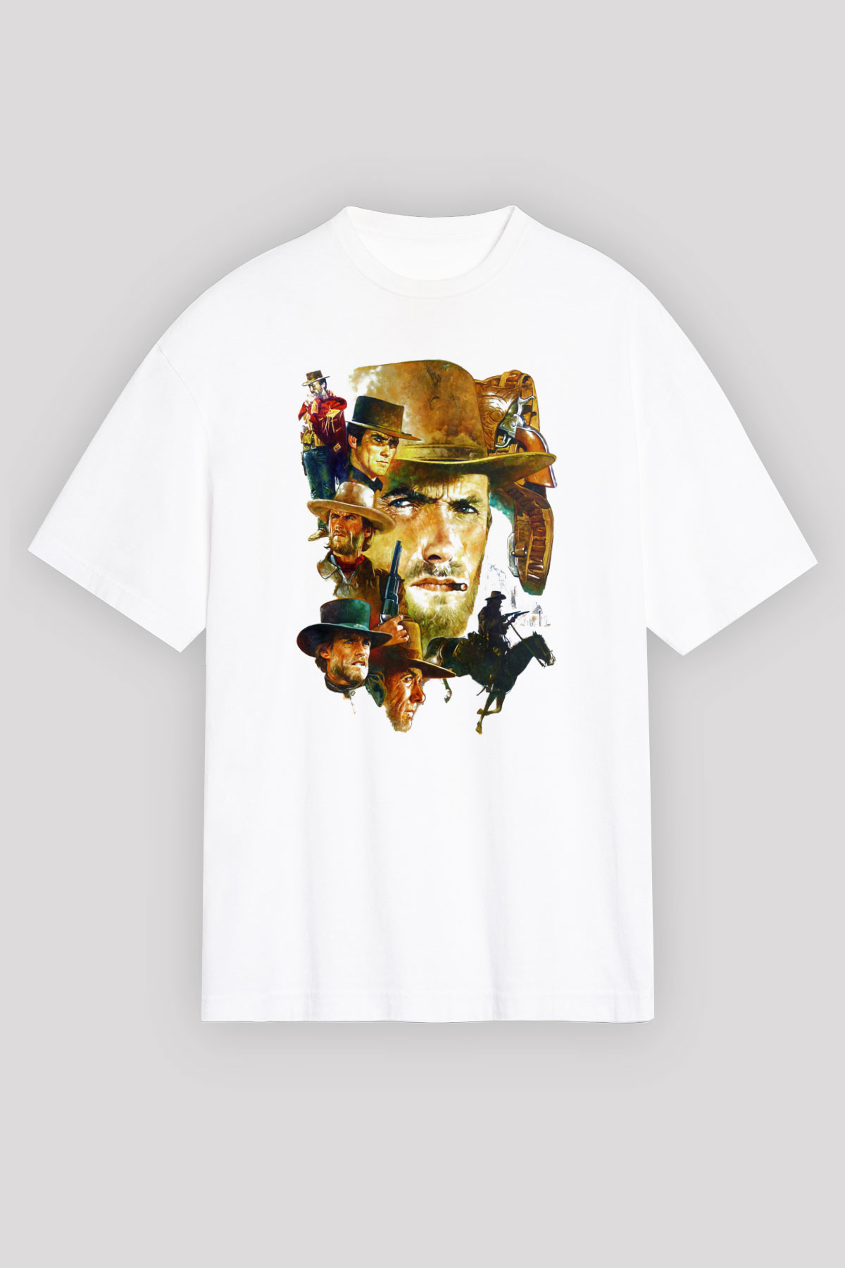 Clint Eastwood Beyaz Unisex Oversize Tişört T-Shirt