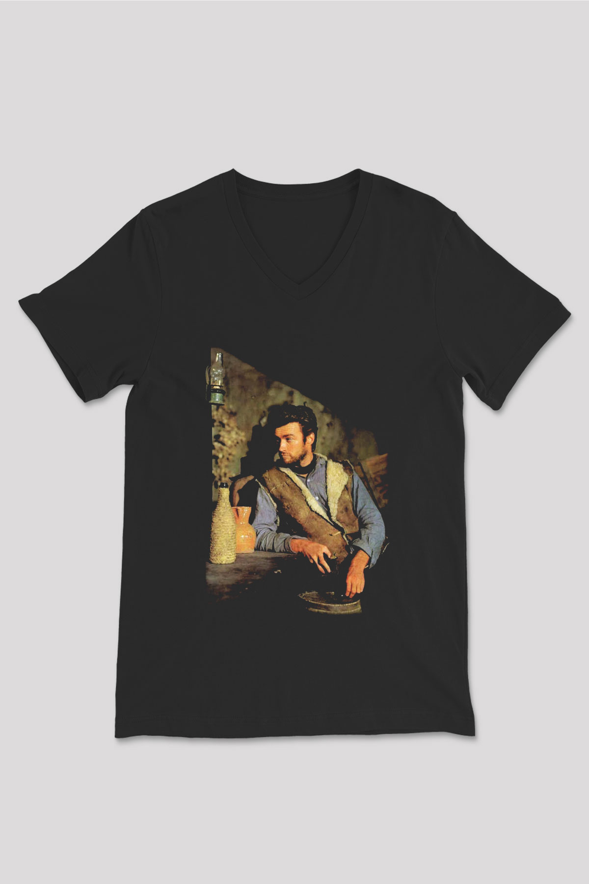 Clint Eastwood Siyah Unisex V Yaka Tişört T-Shirt