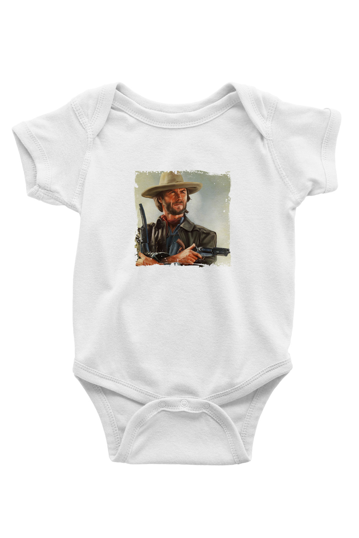 Clint Eastwood Unisex Baskılı Beyaz Bebek Body - Zıbın