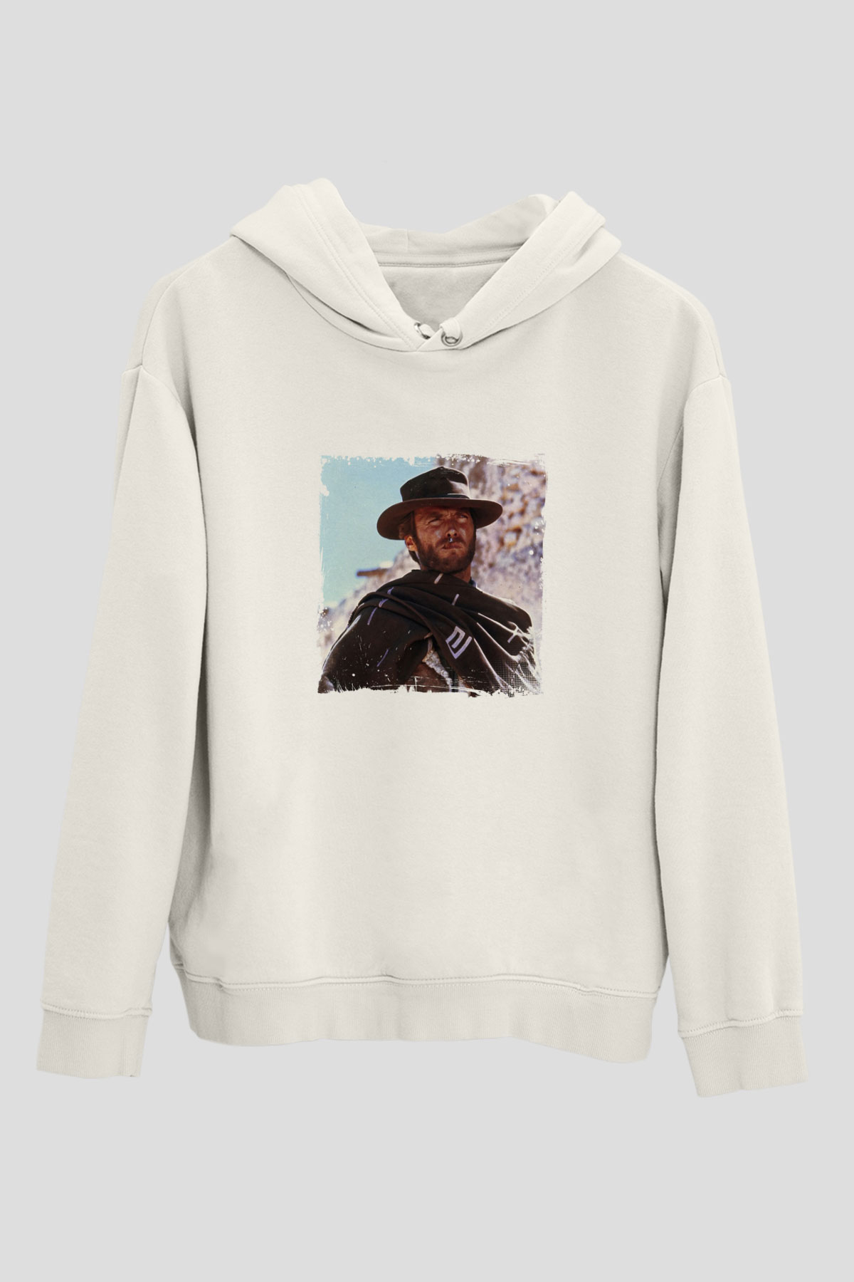 Clint Eastwood Unisex Baskılı Beyaz Kapüşonlu Sweatshirt