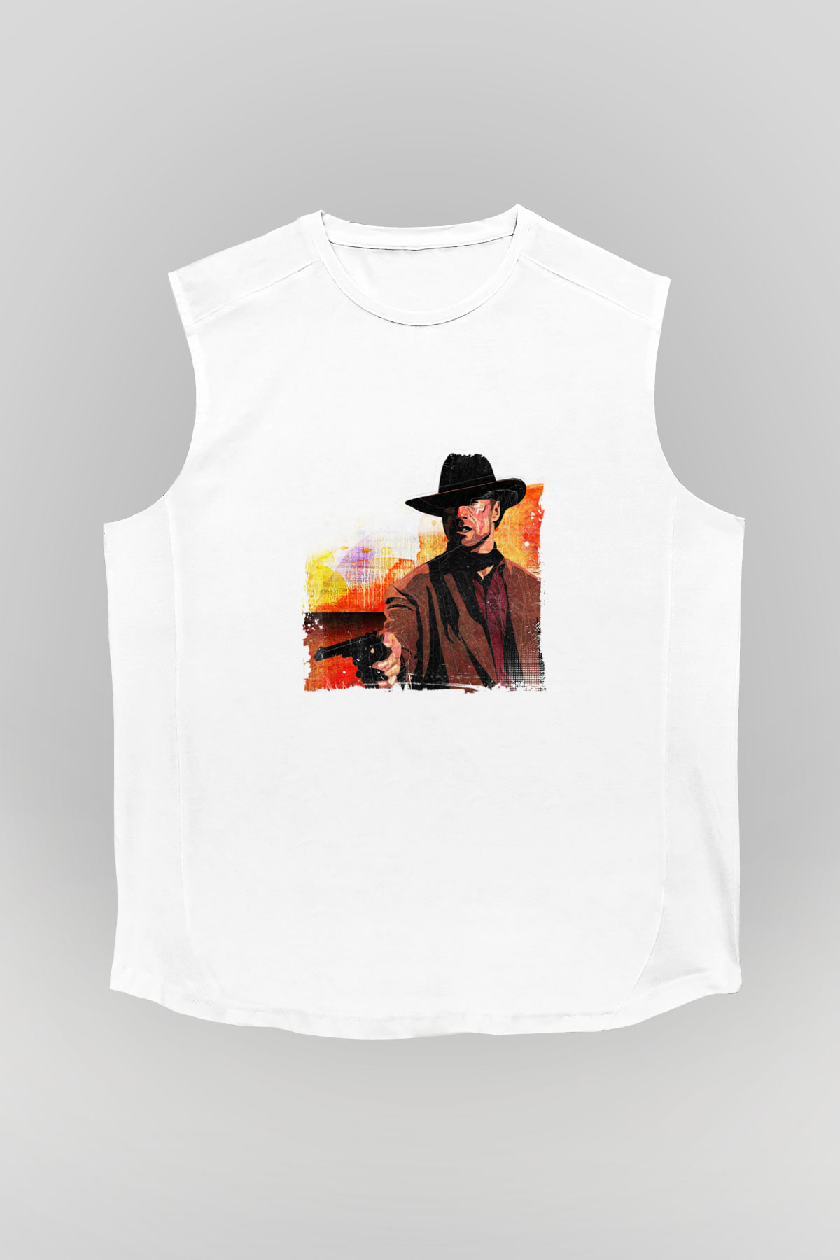 Clint Eastwood Unisex Baskılı Beyaz Kolsuz Tişört