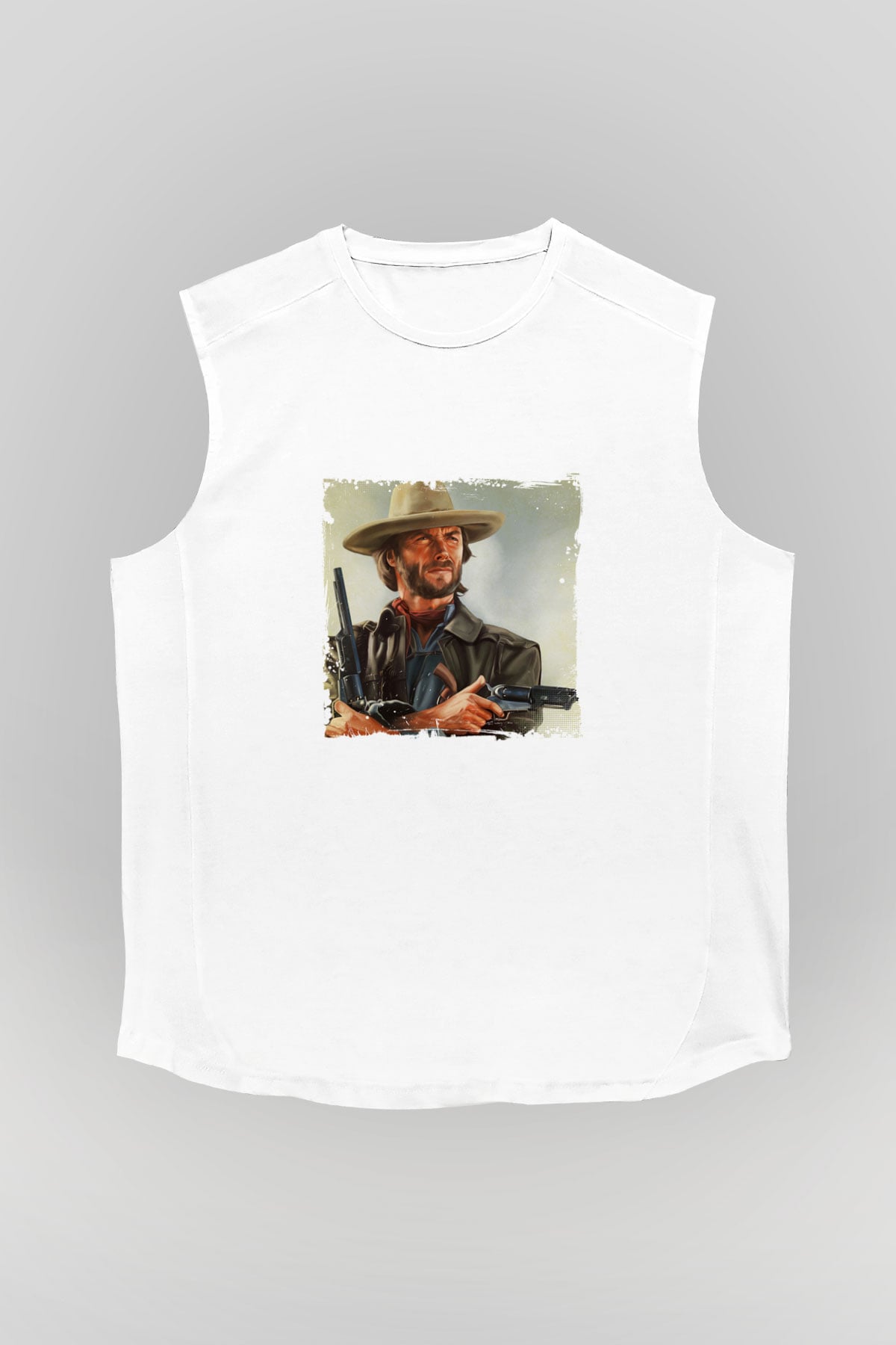 Clint Eastwood Unisex Baskılı Beyaz Kolsuz Tişört