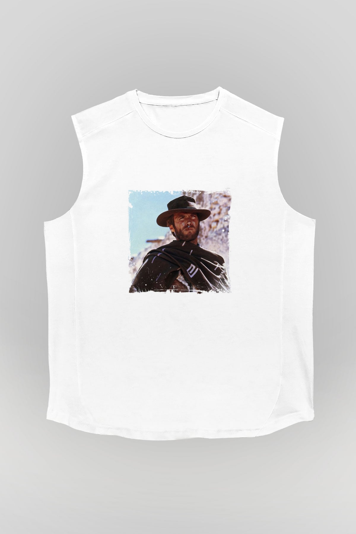 Clint Eastwood Unisex Baskılı Beyaz Kolsuz Tişört