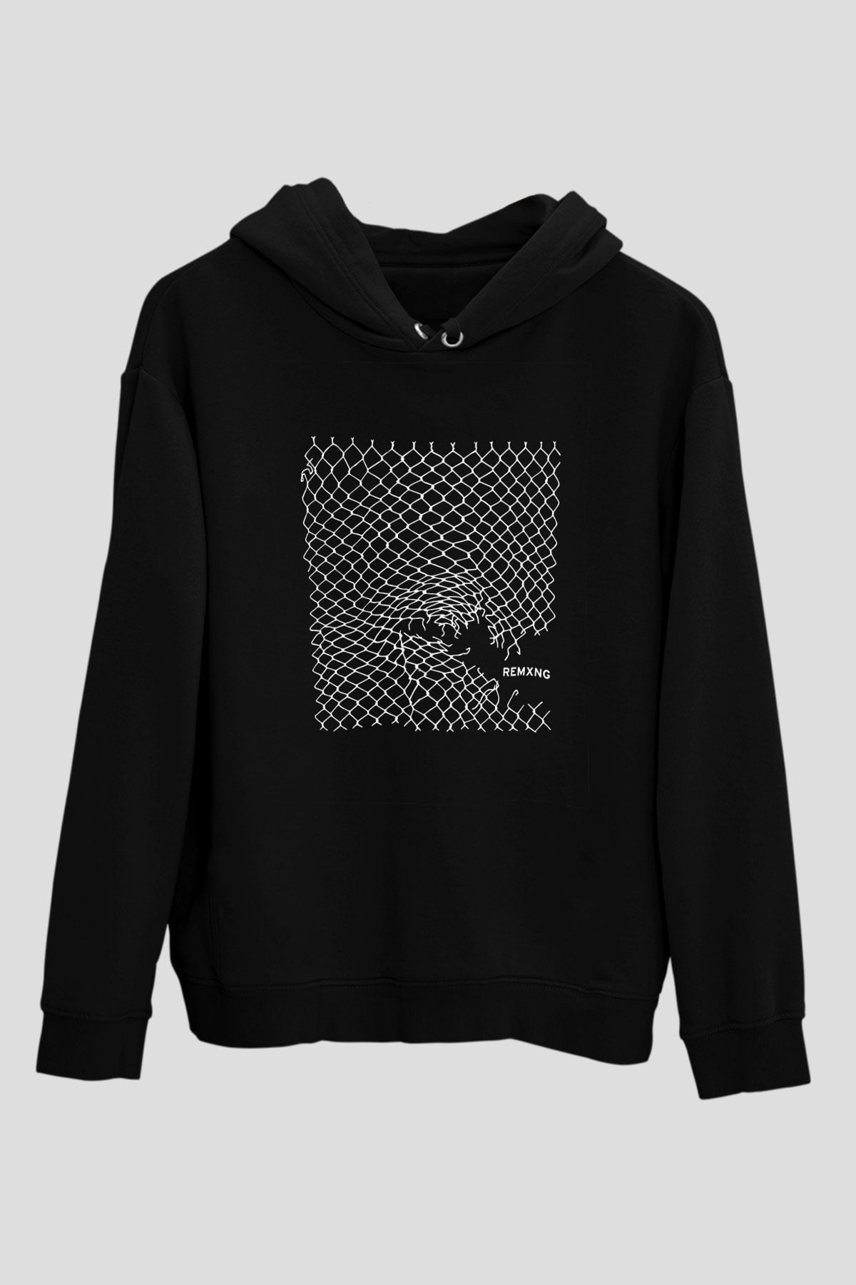 Clipping Baskılı Unisex Siyah Hoodie