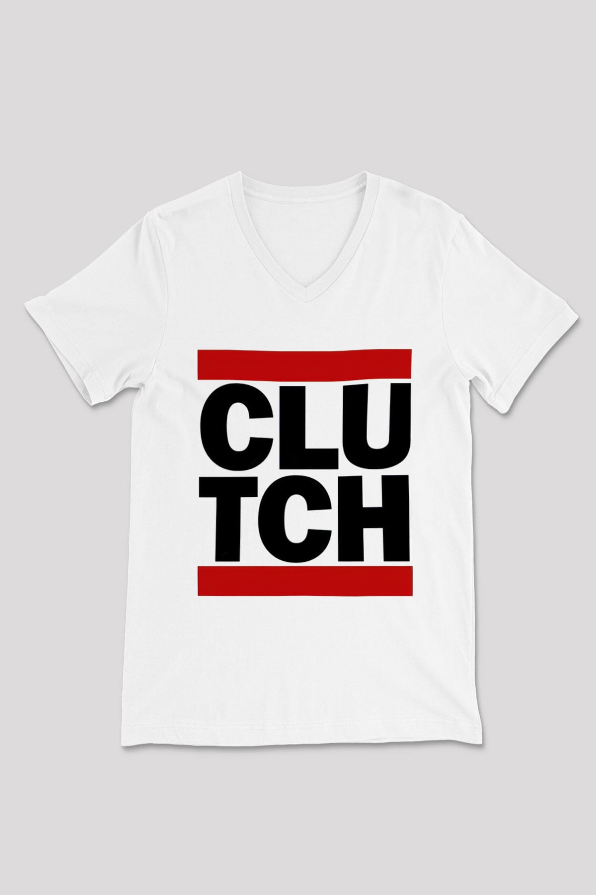 Clutch Beyaz Unisex V Yaka Tişört