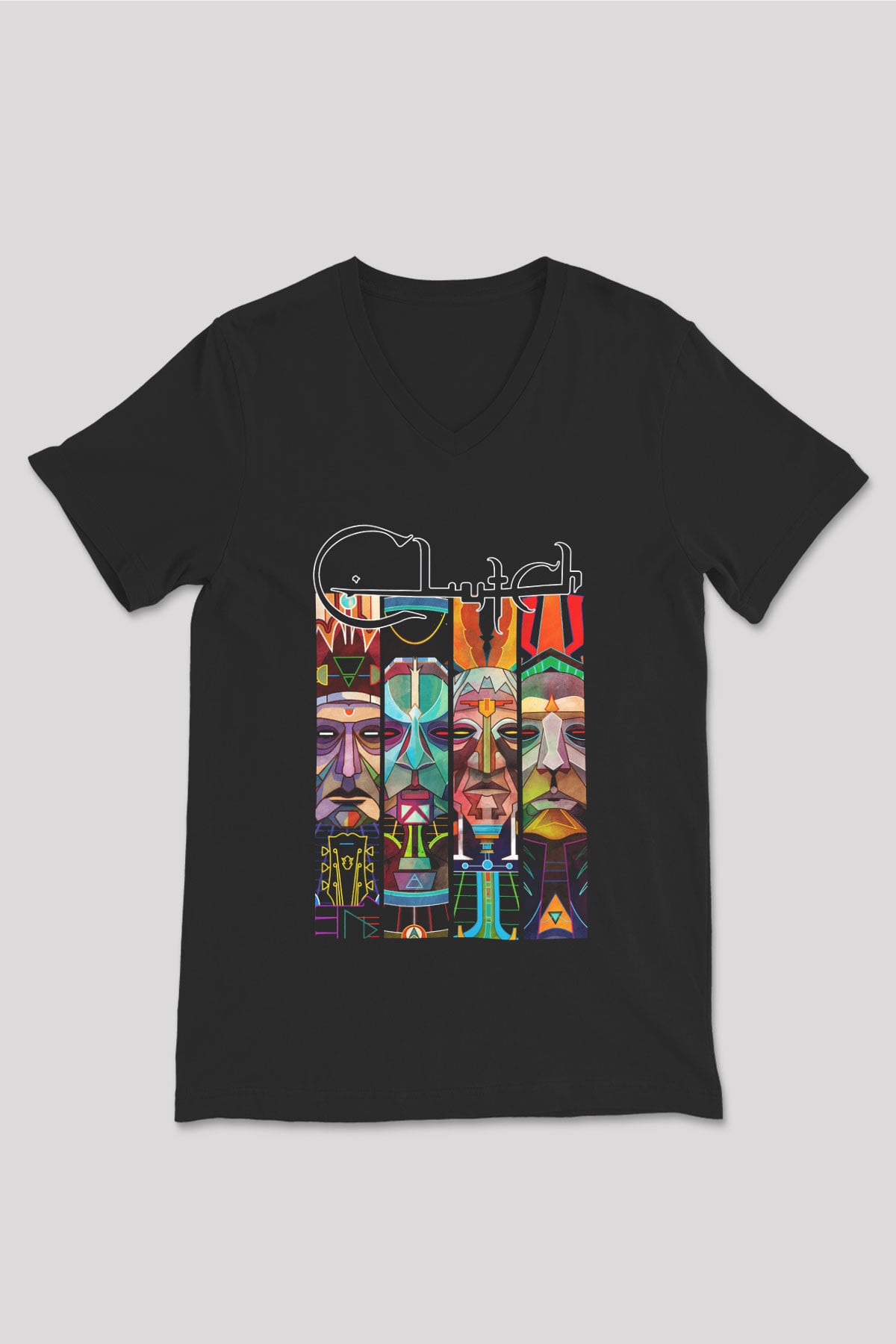 Clutch Siyah Unisex V Yaka Tişört T-Shirt
