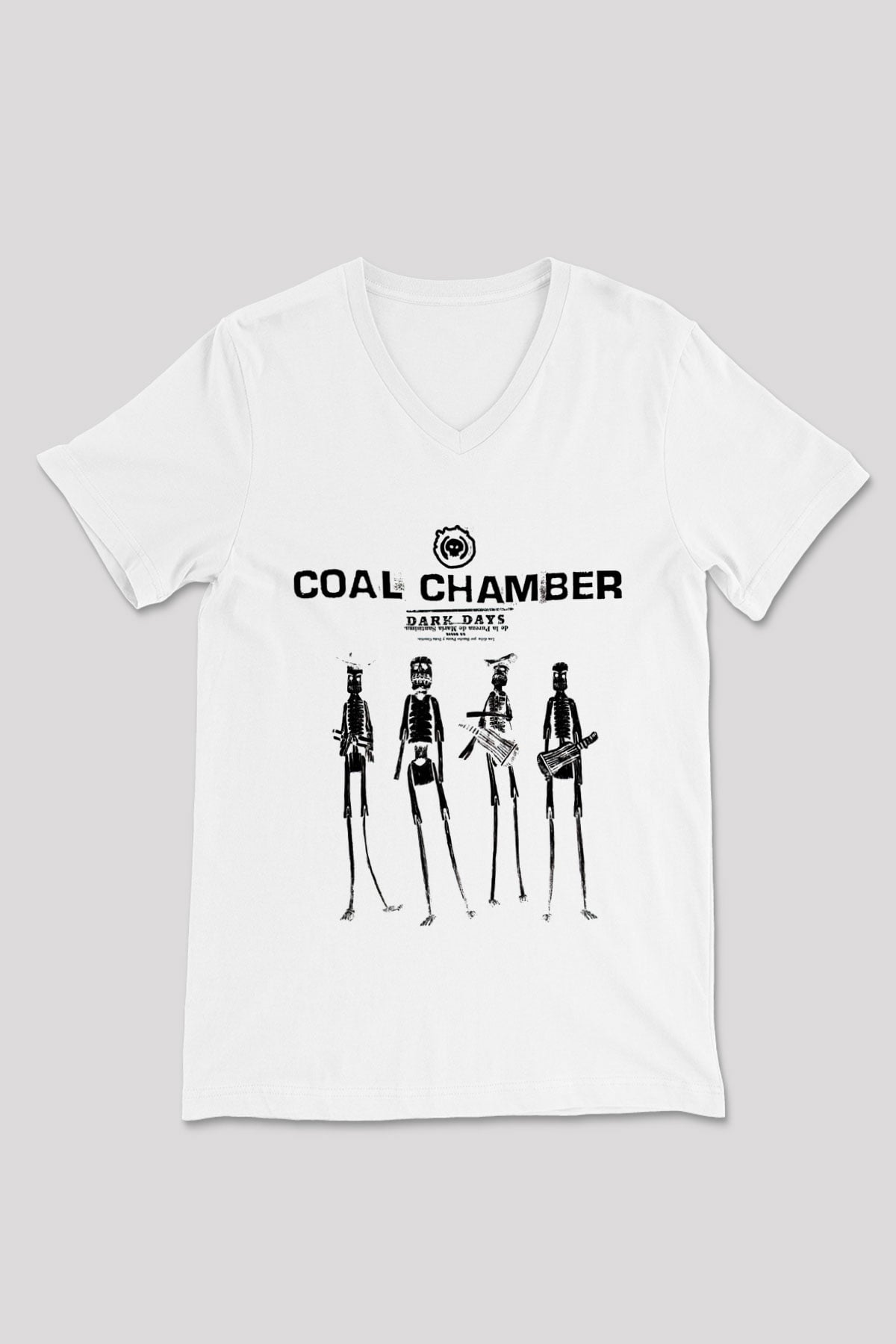 Coal Chamber Beyaz Unisex V Yaka Tişört T-Shirt