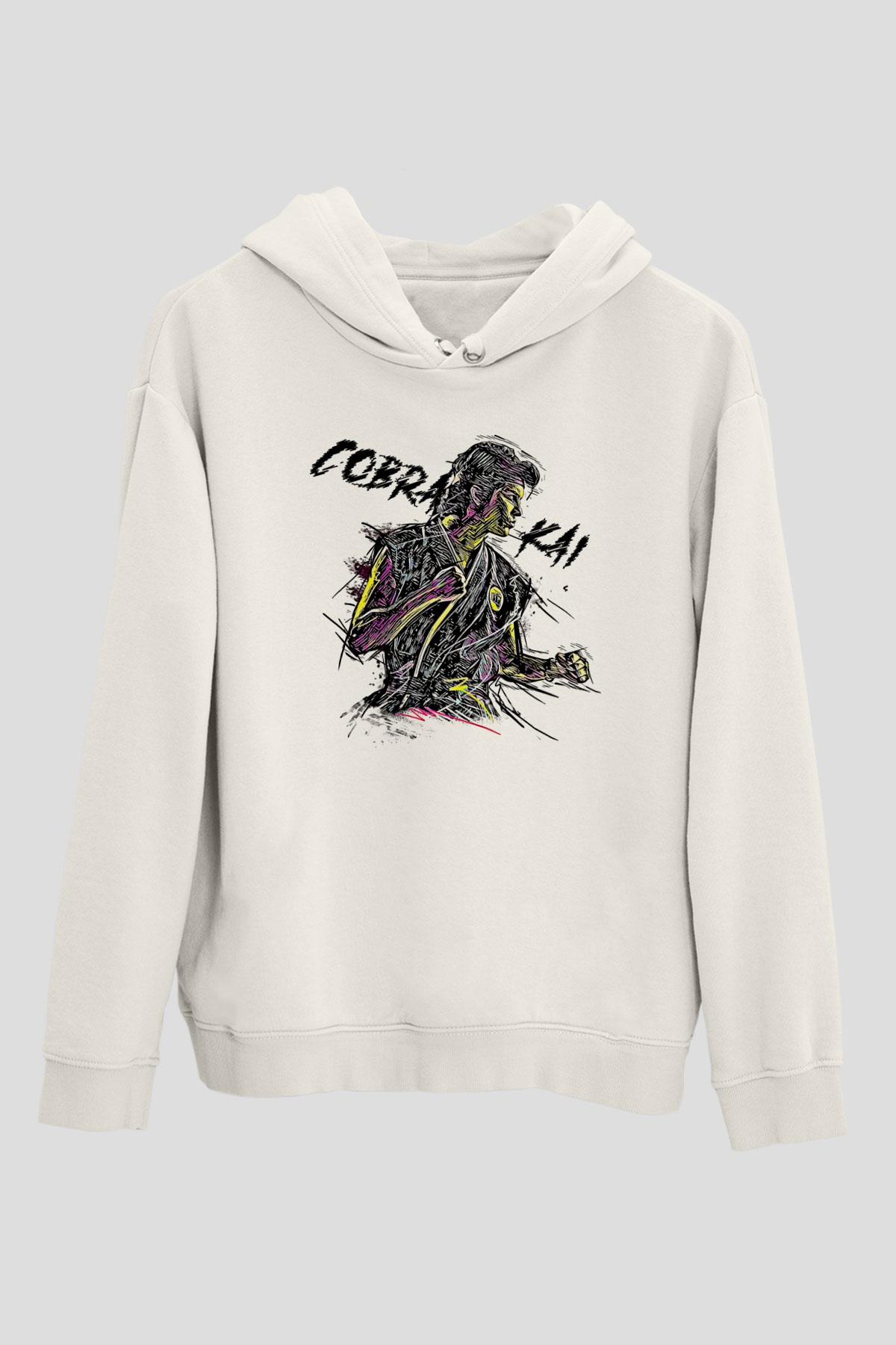 Cobra Kai Baskılı Beyaz Unisex Hoodie
