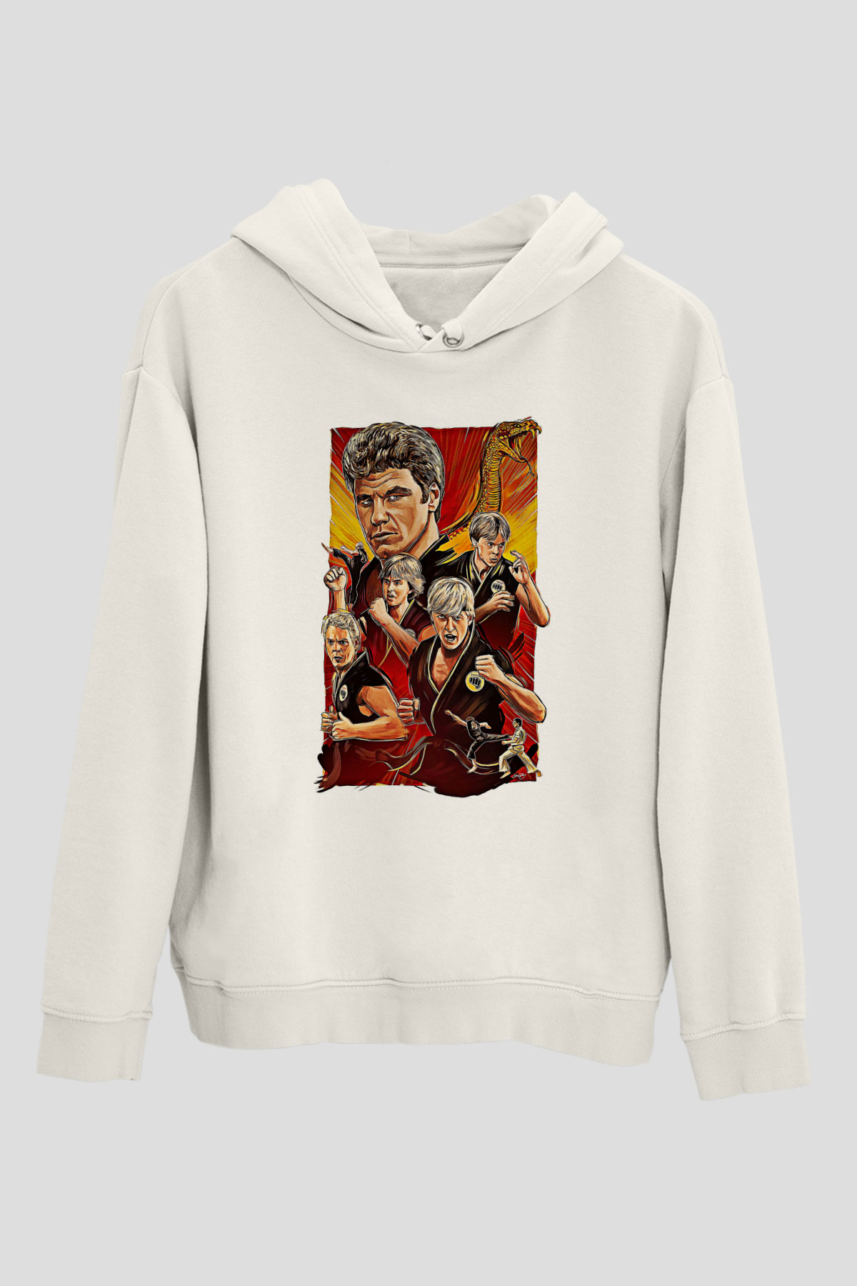 Cobra Kai Baskılı Beyaz Unisex Hoodie