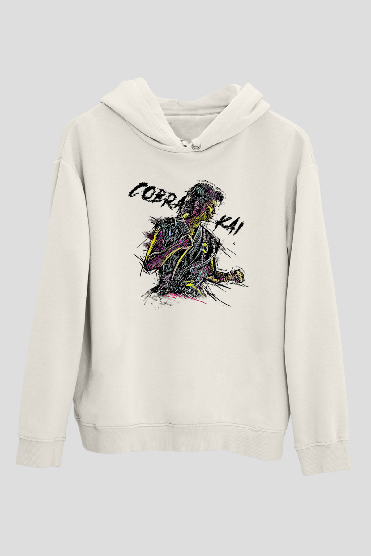 Cobra Kai Baskılı Beyaz Unisex Hoodie
