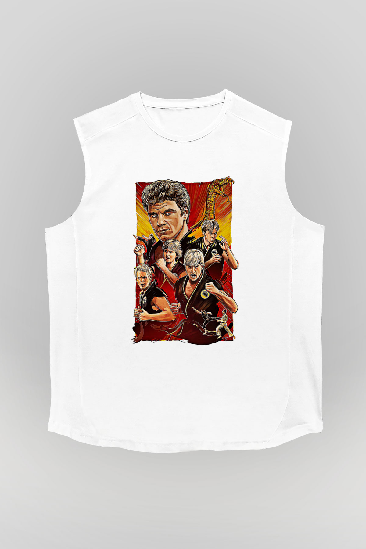 Cobra Kai Baskılı Beyaz Unisex Kolsuz Tişört - Tshirt