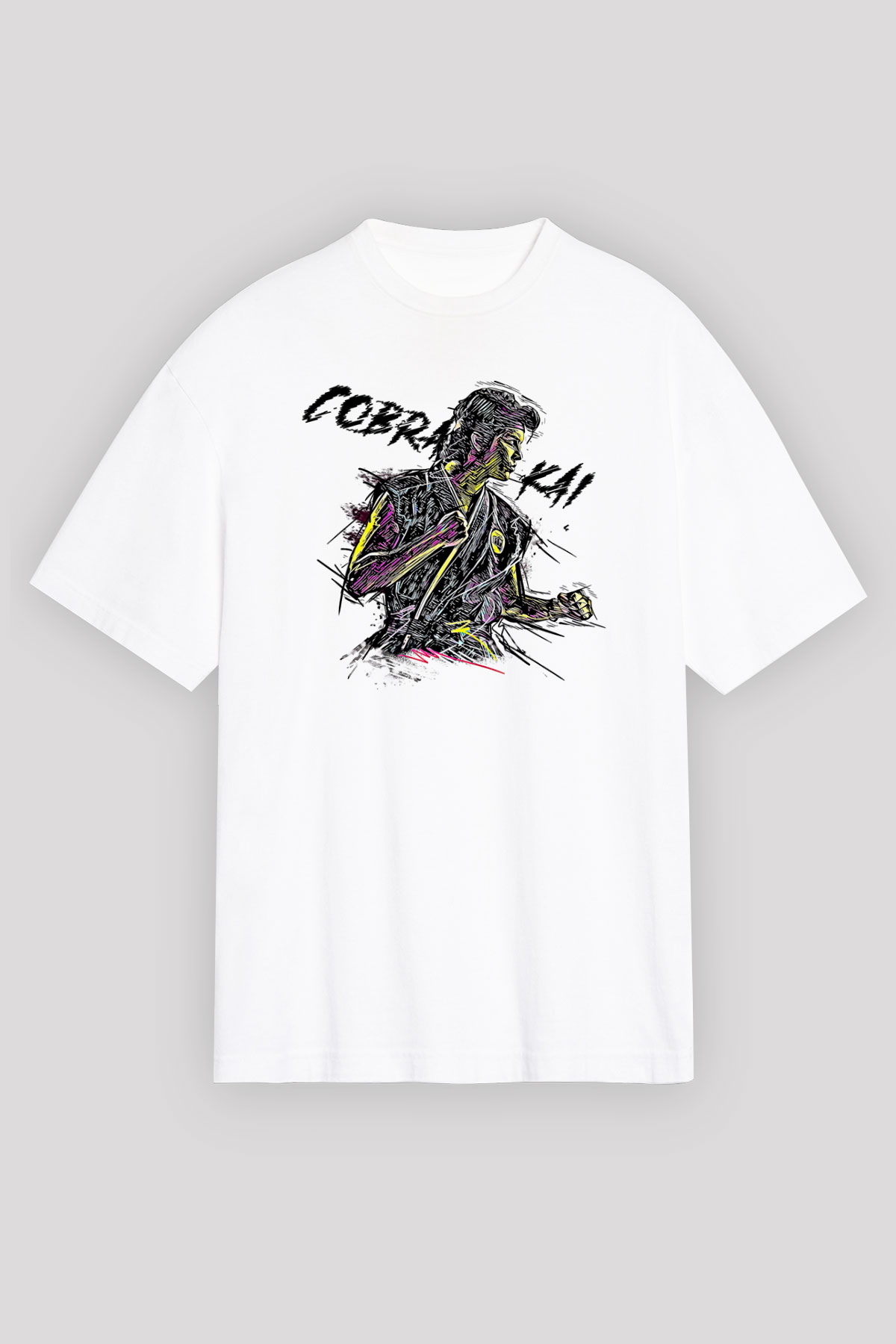 Cobra Kai Baskılı Beyaz Unisex Oversize Tişört - Tshirt