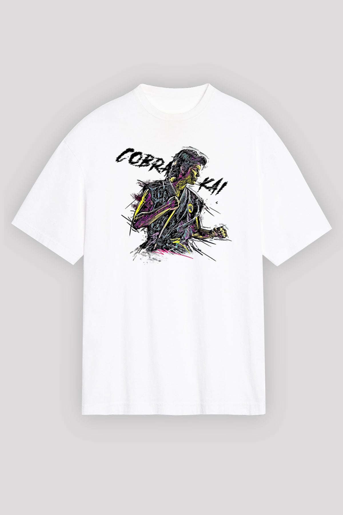 Cobra Kai Baskılı Beyaz Unisex Oversize Tişört - Tshirt