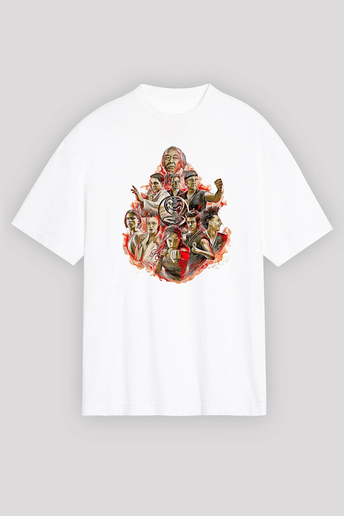 Cobra Kai Baskılı Beyaz Unisex Oversize Tişört - Tshirt