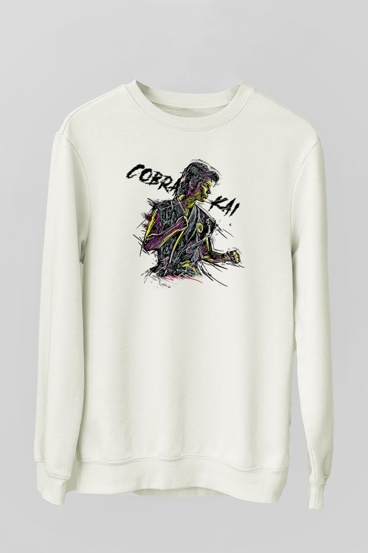 Cobra Kai Baskılı Beyaz Unisex Sweatshirt