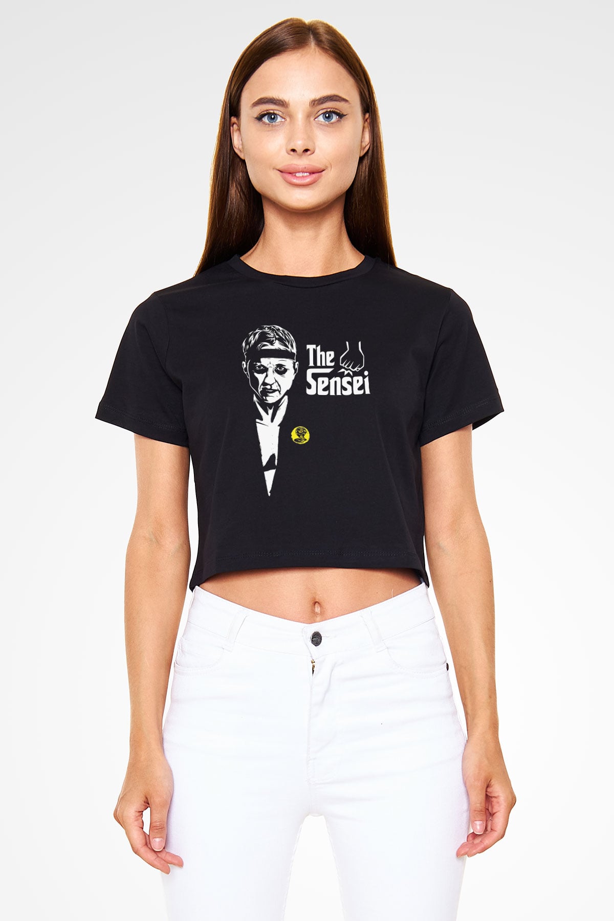 Cobra Kai Baskılı Siyah Crop Top Kadın Tişört - Tshirt