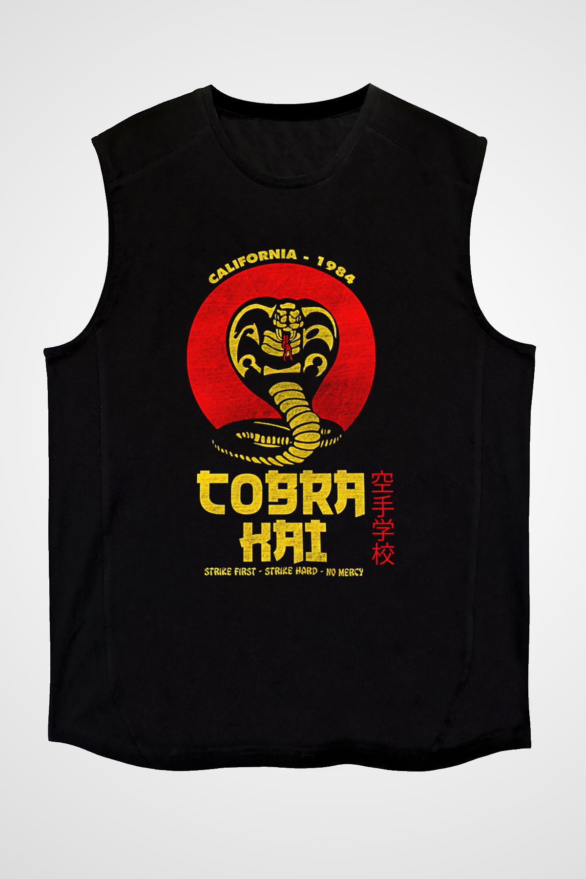 Cobra Kai Baskılı Unisex Siyah Kolsuz Tişört - Tshirt
