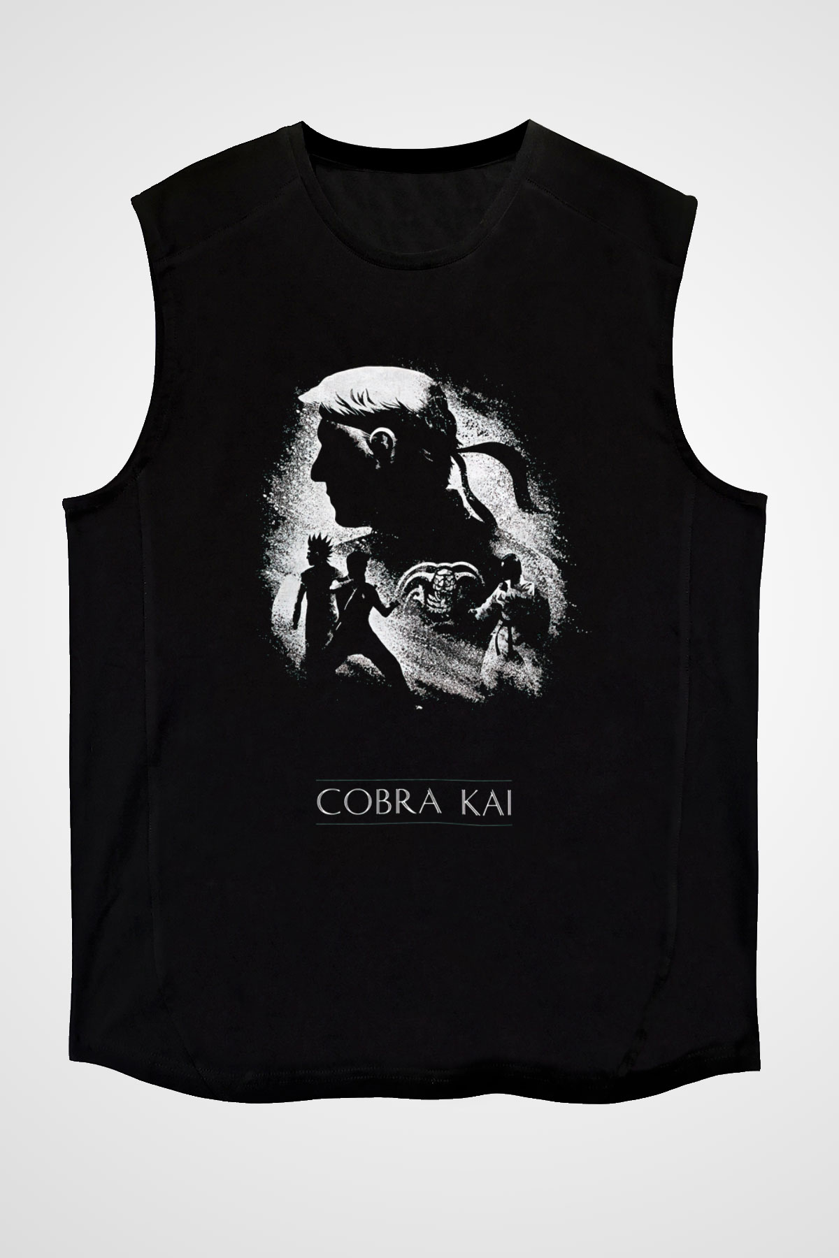 Cobra Kai Baskılı Unisex Siyah Kolsuz Tişört - Tshirt