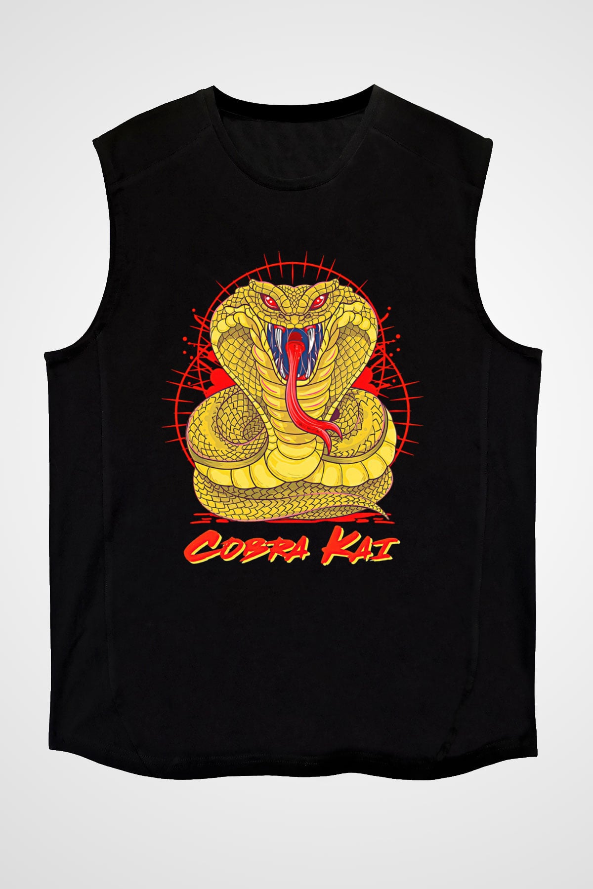 Cobra Kai Baskılı Unisex Siyah Kolsuz Tişört - Tshirt