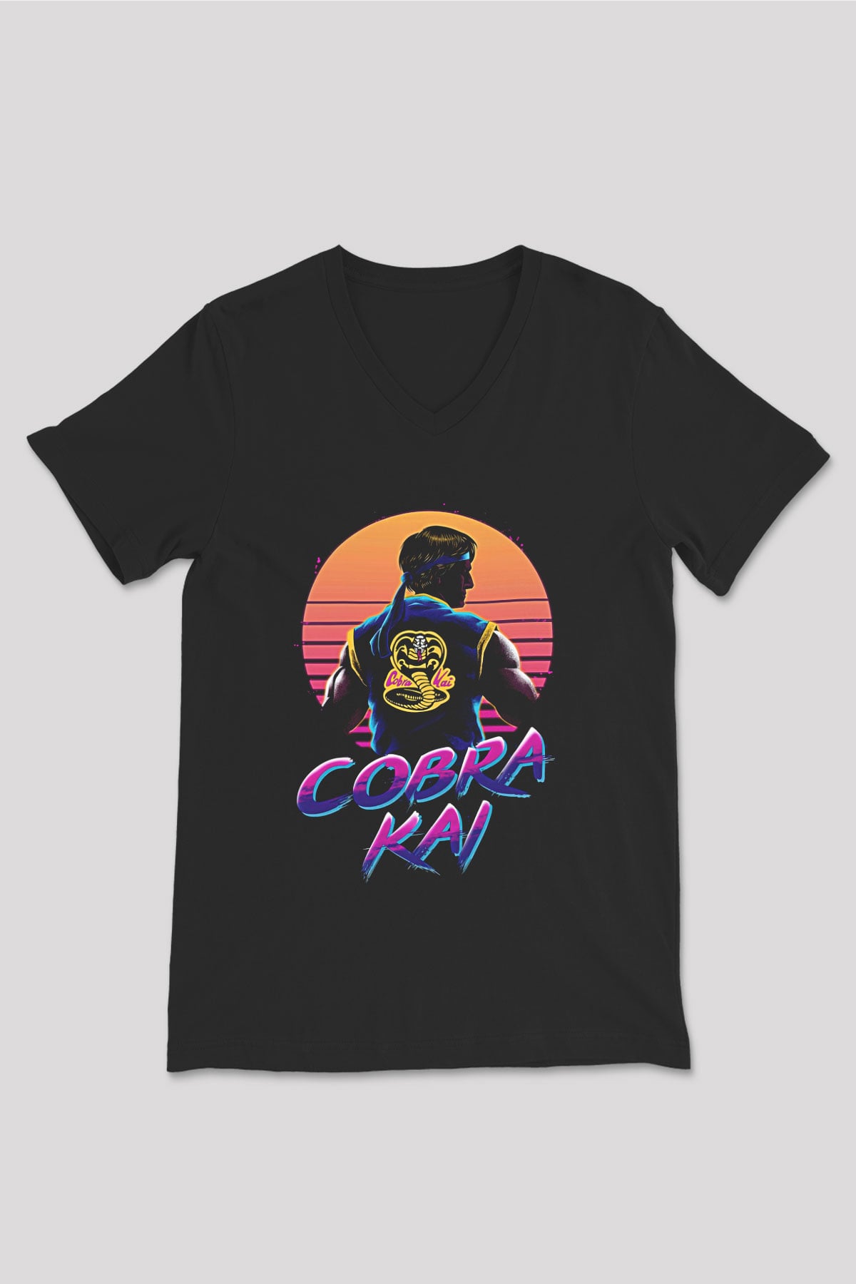 Cobra Kai Baskılı Unisex Siyah V Yaka Tişört - Tshirt
