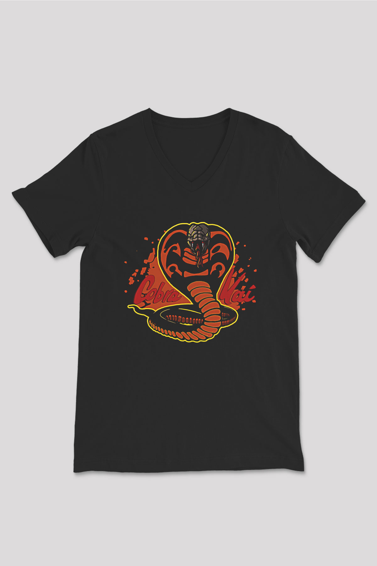 Cobra Kai Baskılı Unisex Siyah V Yaka Tişört - Tshirt
