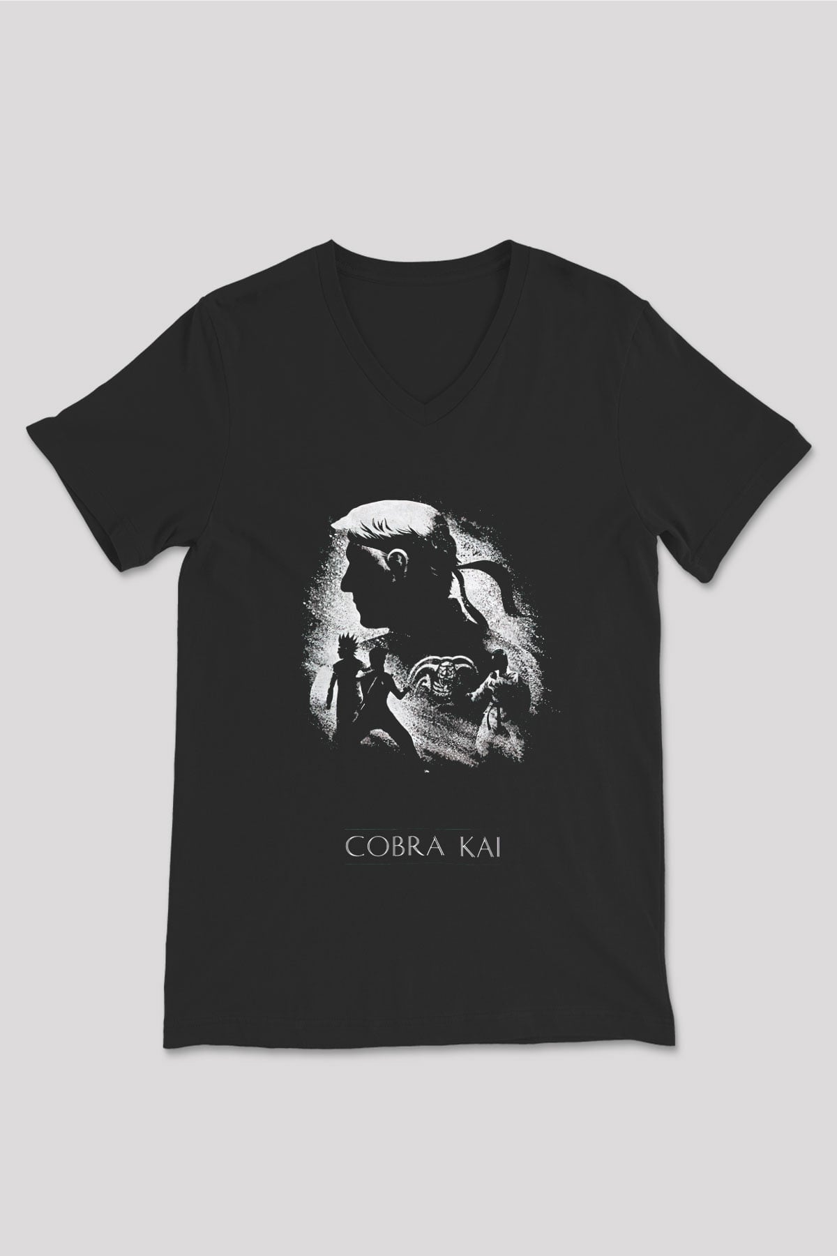 Cobra Kai Baskılı Unisex Siyah V Yaka Tişört - Tshirt