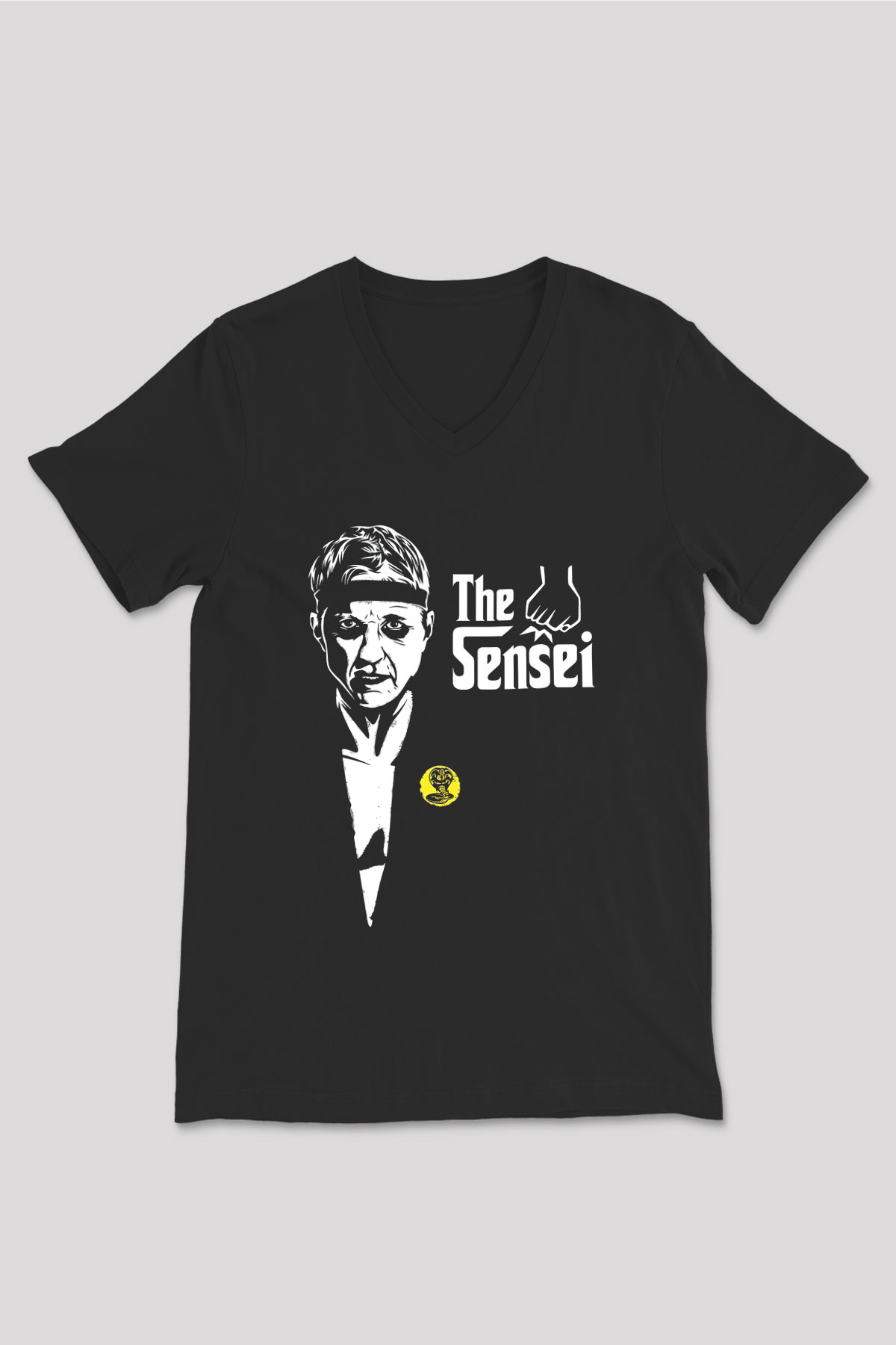 Cobra Kai Baskılı Unisex Siyah V Yaka Tişört - Tshirt