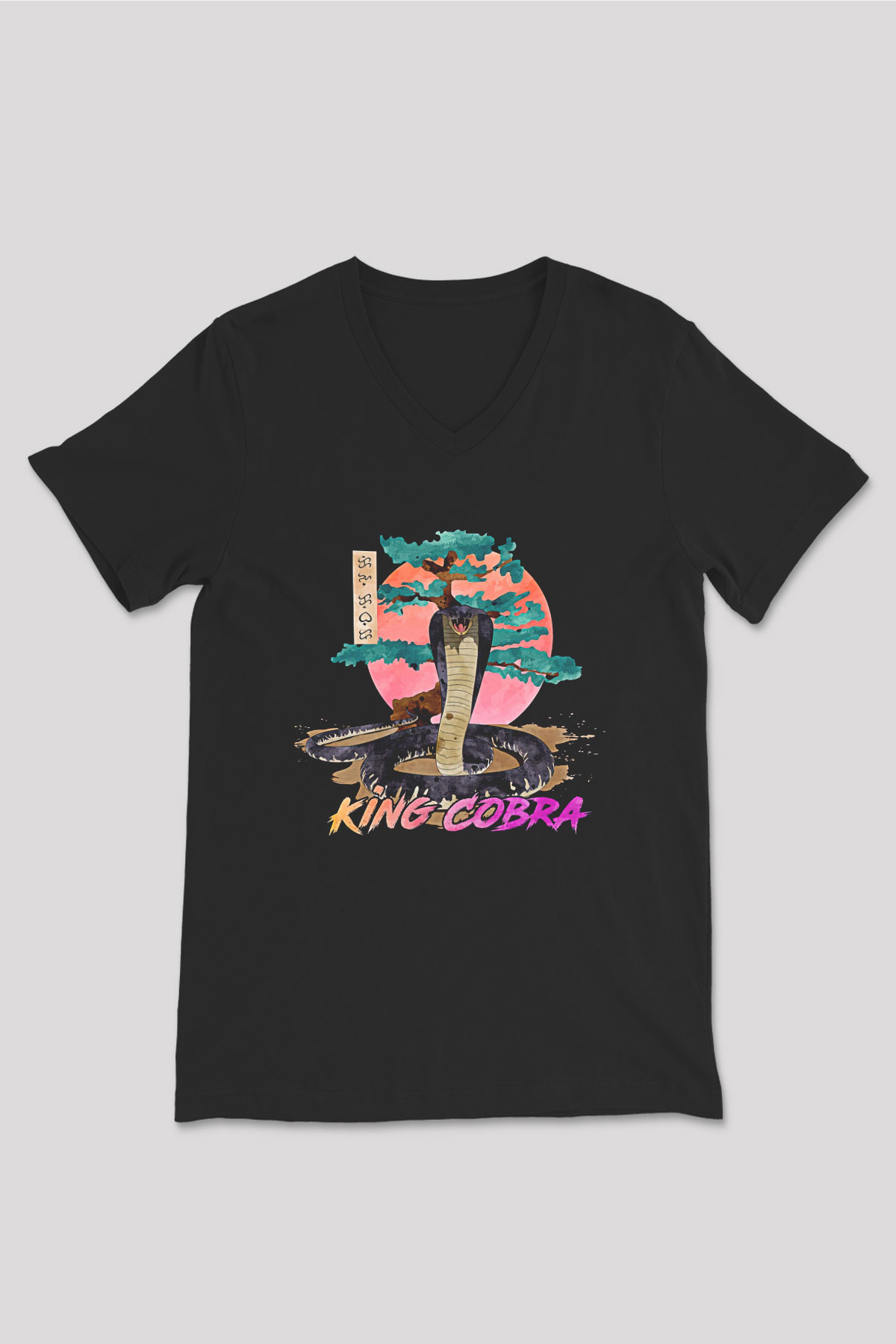 Cobra Kai Baskılı Unisex Siyah V Yaka Tişört - Tshirt