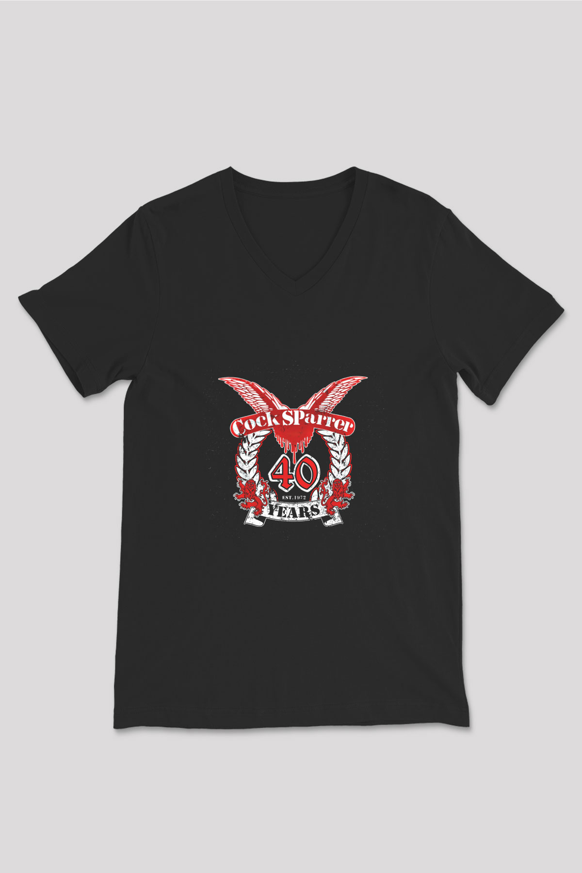 Cock Sparrer Baskılı Unisex Siyah V Yaka Tişört