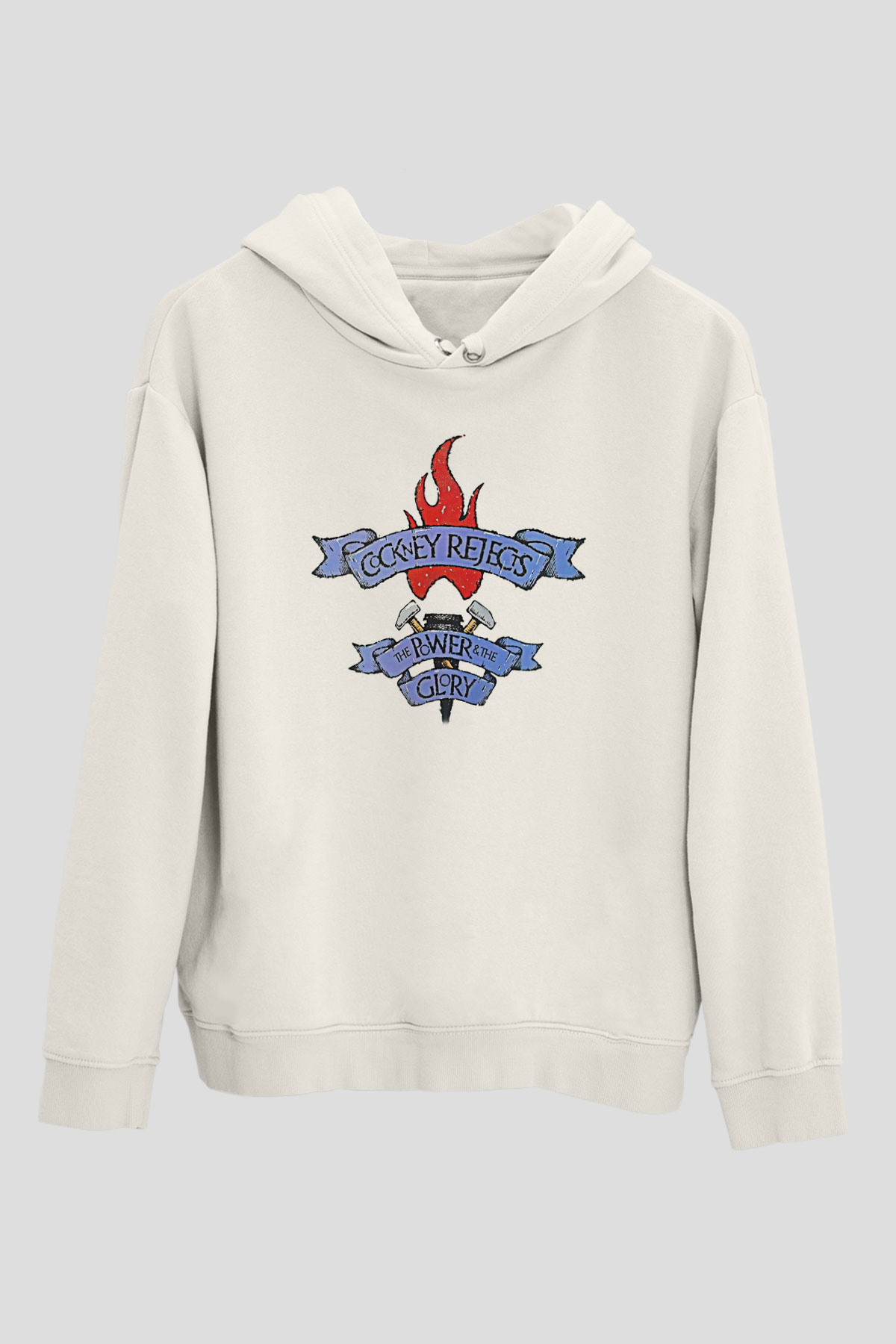 Cockney Rejects Baskılı Beyaz Unisex Kapüşonlu Sweatshirt