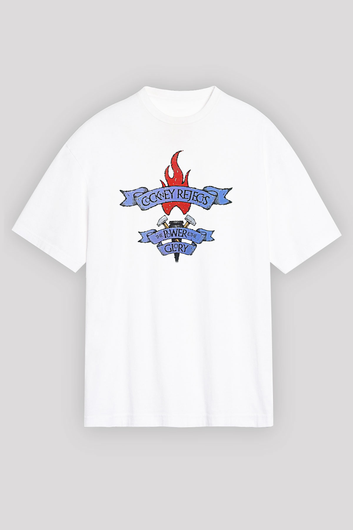 Cockney Rejects Baskılı Beyaz Unisex Oversize Tişört - Tshirt