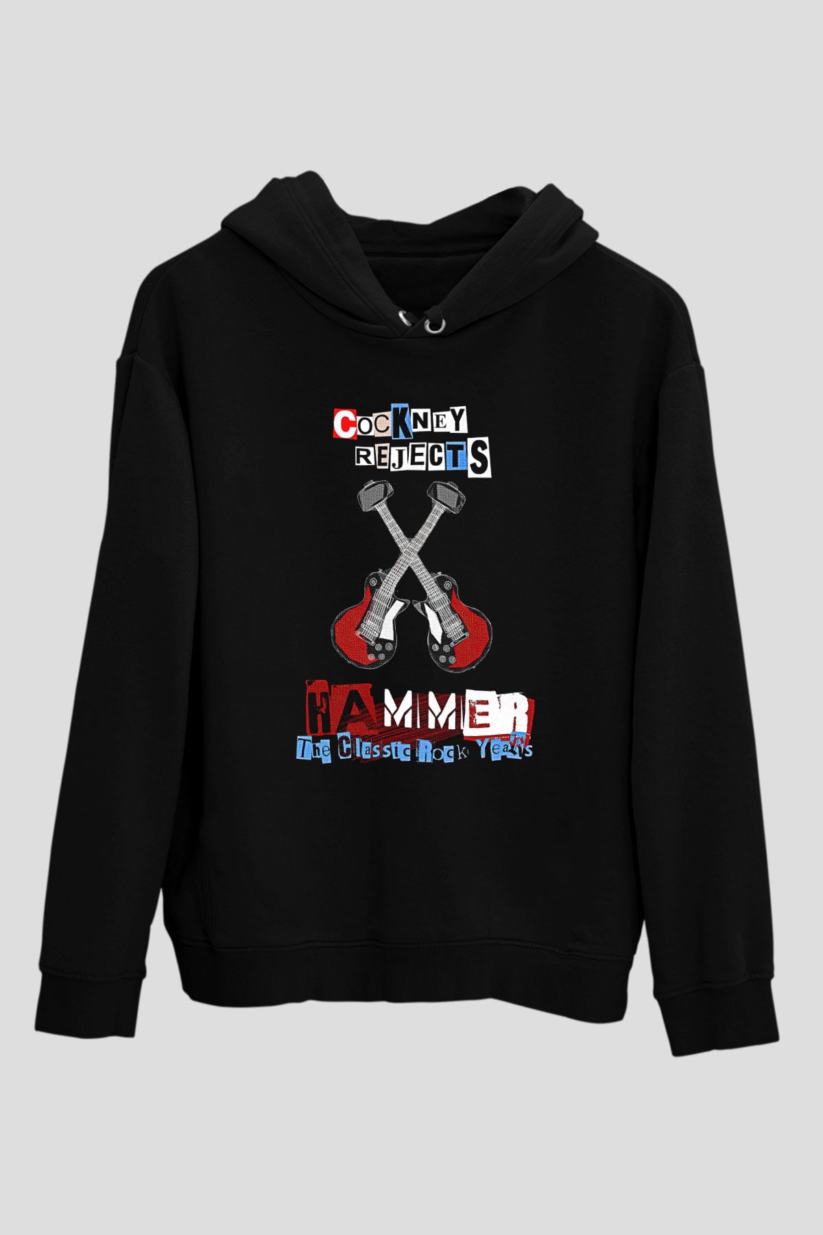 Cockney Rejects Baskılı Unisex Siyah Kapüşonlu Sweatshirt