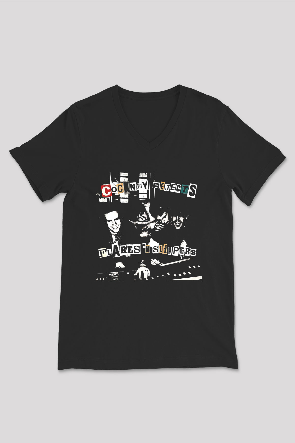 Cockney Rejects Baskılı Unisex Siyah V Yaka Tişört - Tshirt
