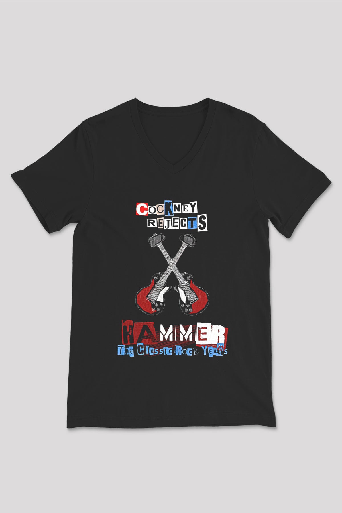 Cockney Rejects Baskılı Unisex Siyah V Yaka Tişört - Tshirt