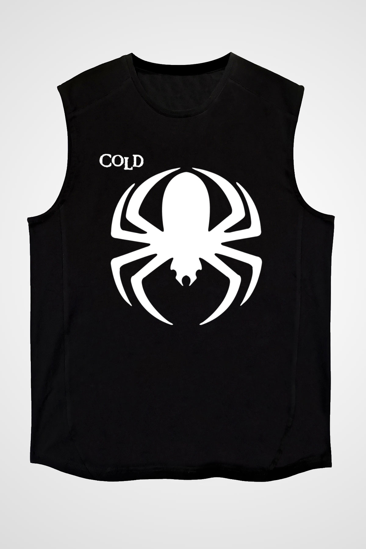Cold Baskılı Unisex Siyah Kolsuz Tişört - Tshirt