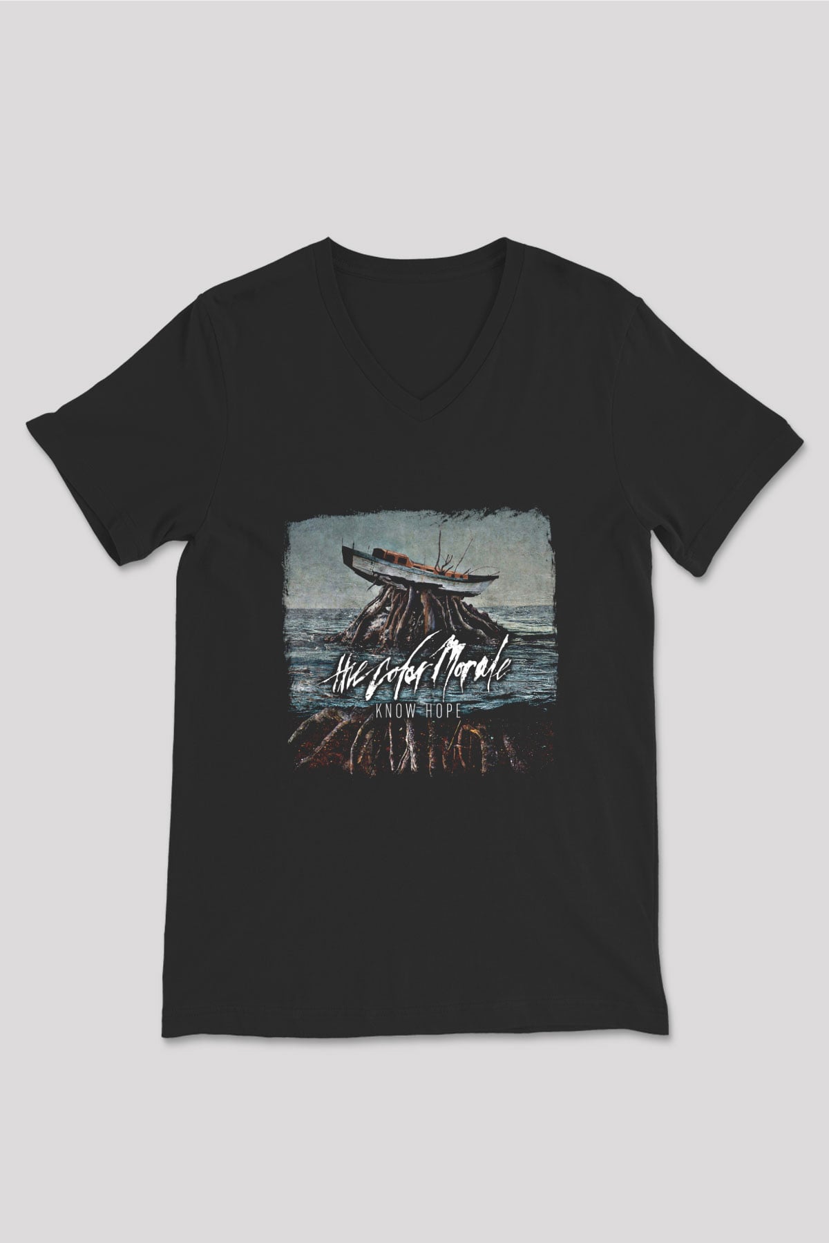 Color Morale Baskılı Unisex Siyah V Yaka Tişört