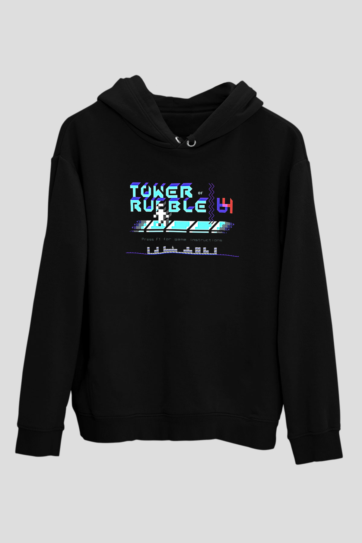 Commodore 64 Baskılı Unisex Siyah Kapüşonlu Sweatshirt