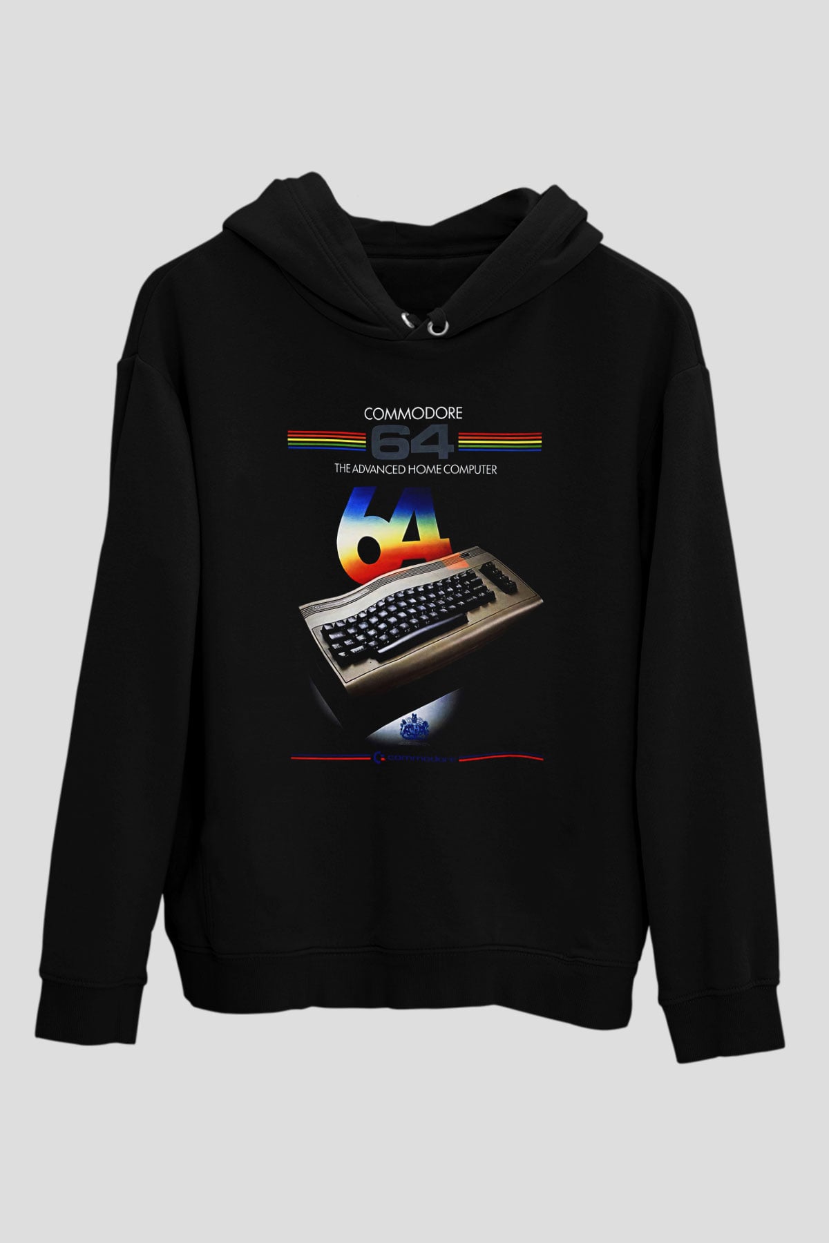 Commodore 64 Baskılı Unisex Siyah Kapüşonlu Sweatshirt