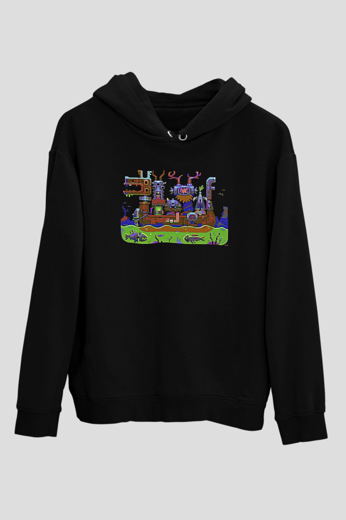 Commodore 64 Baskılı Unisex Siyah Kapüşonlu Sweatshirt