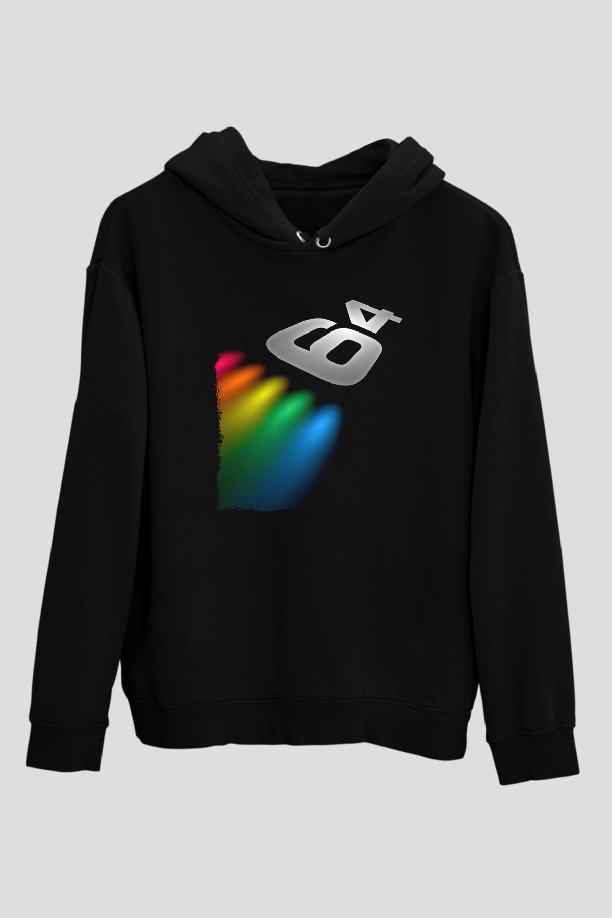 Commodore 64 Baskılı Unisex Siyah Kapüşonlu Sweatshirt