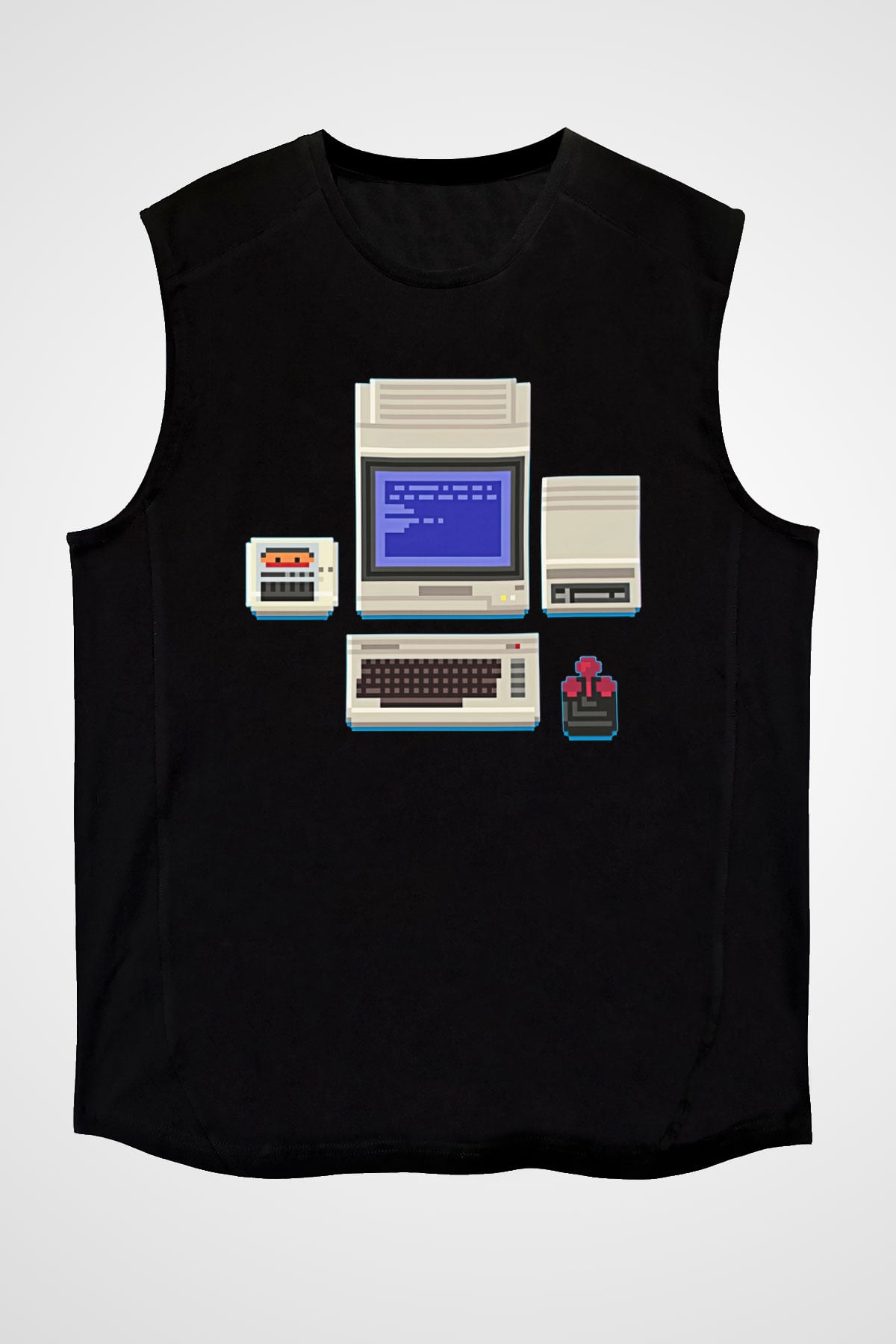 Commodore 64 Baskılı Unisex Siyah Kolsuz Tişört - Tshirt
