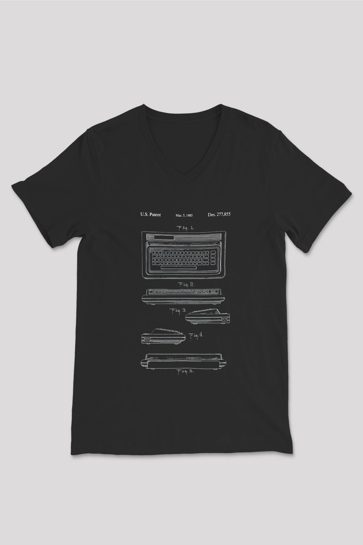 Commodore 64 Baskılı Unisex Siyah V Yaka Tişört - Tshirt