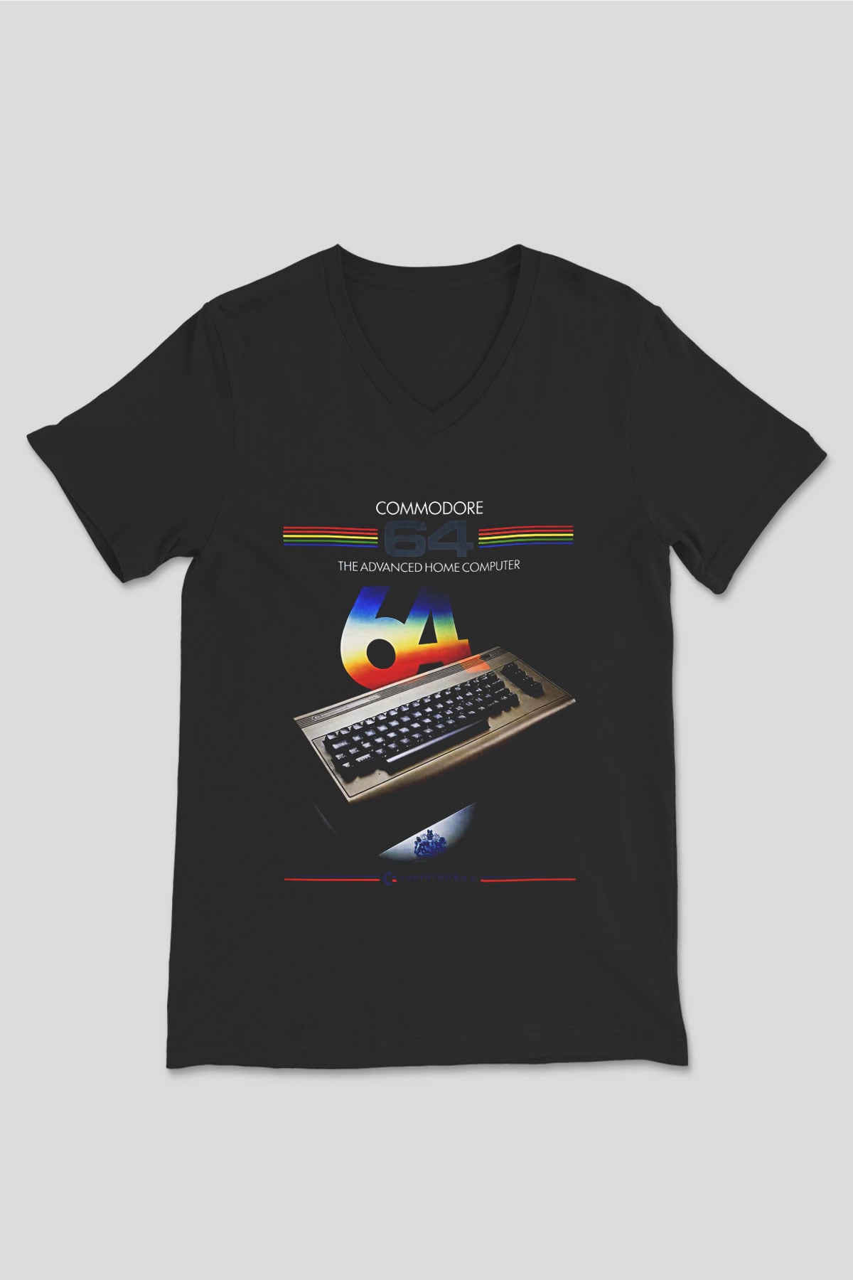 Commodore 64 Baskılı Unisex Siyah V Yaka Tişört - Tshirt