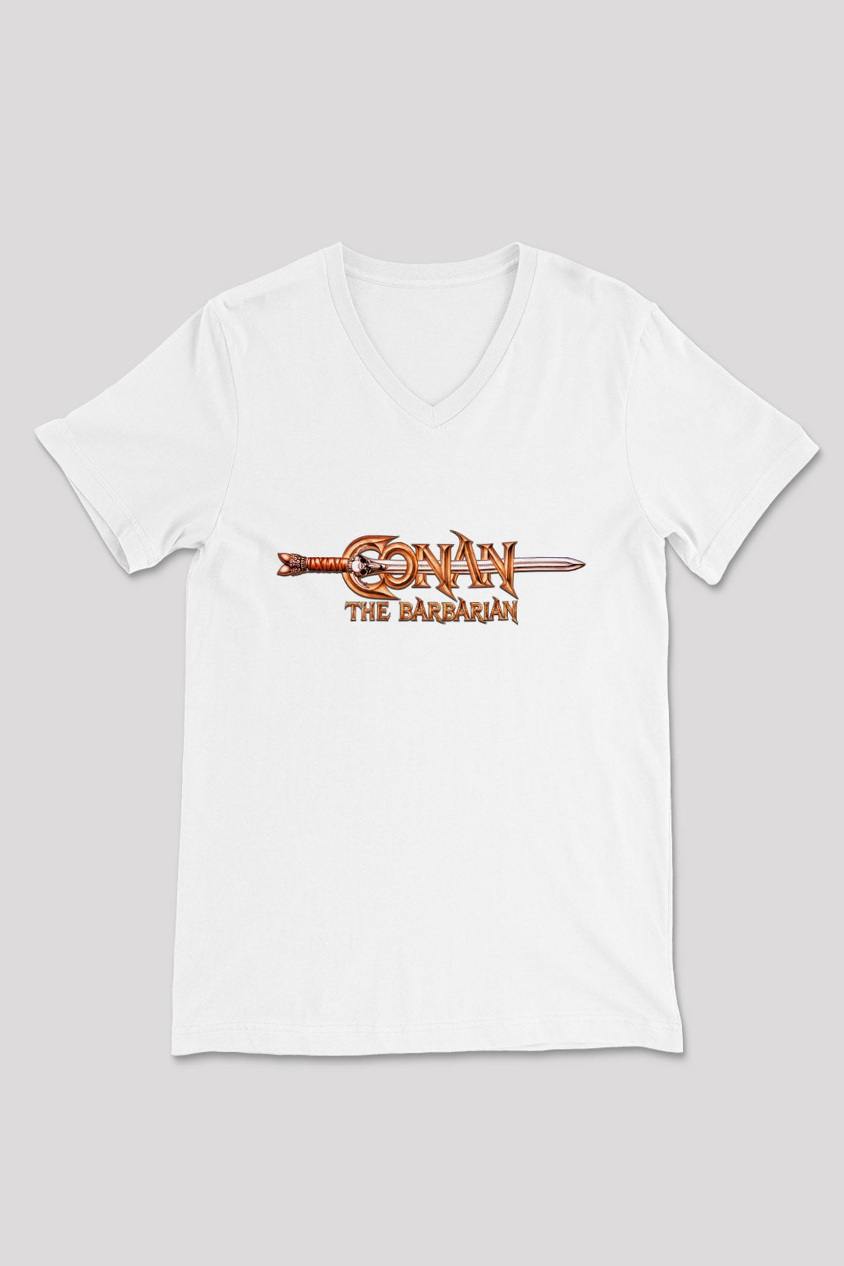 Conan the Barbarian Beyaz Unisex V Yaka Tişört T-Shirt