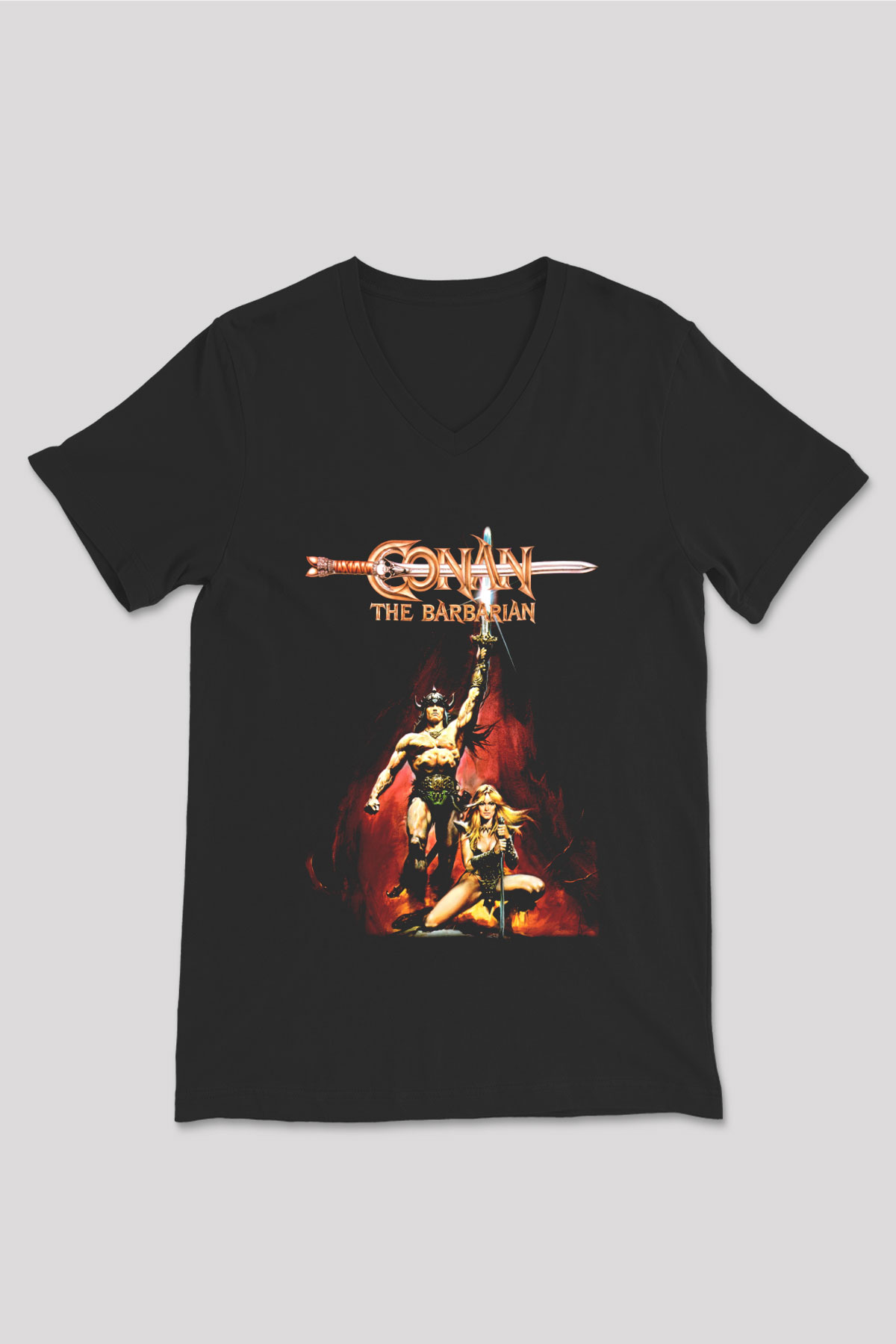 Conan The Barbarian Siyah Unisex V Yaka Tişört