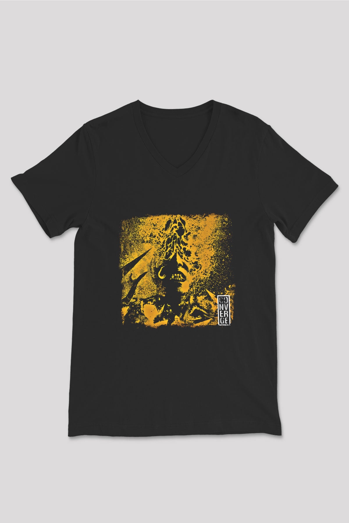 Converge Baskılı Unisex Siyah V Yaka Tişört