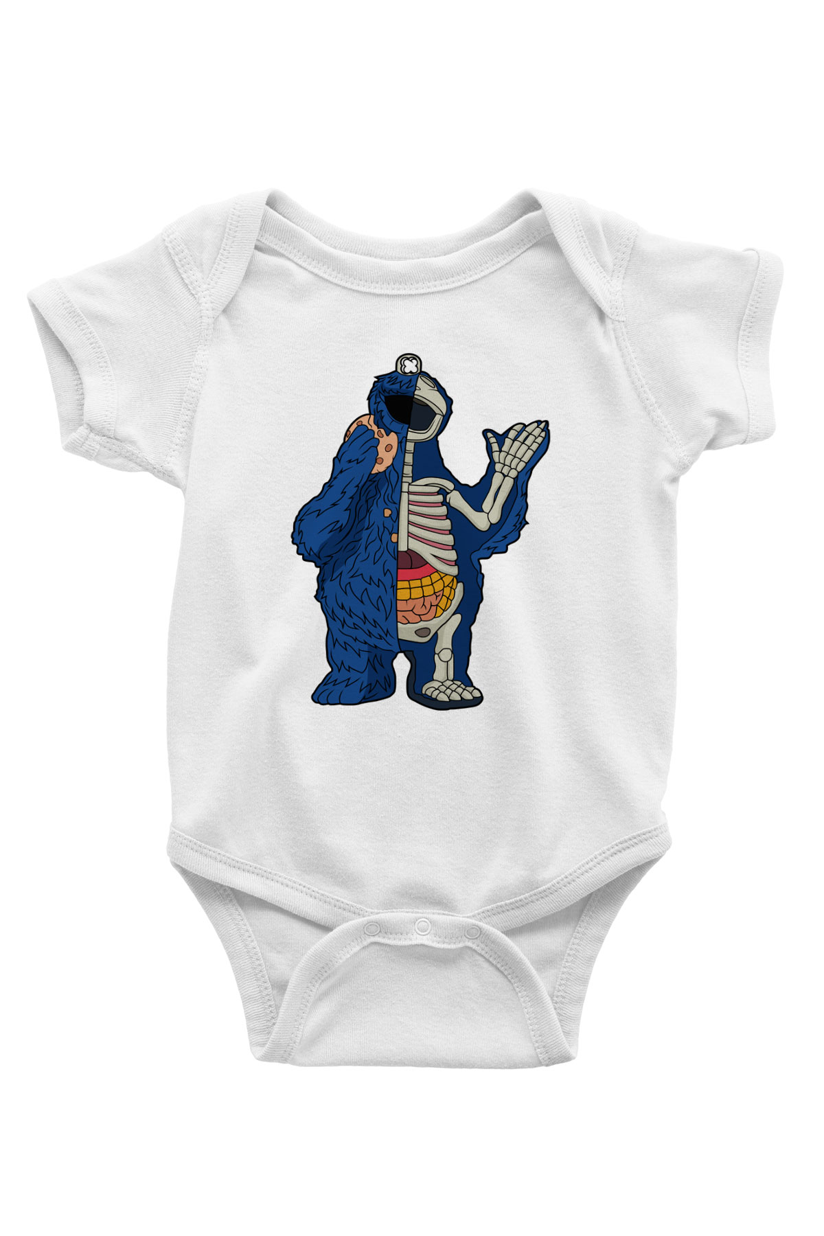 Cookie Monster Baskılı Unisex Beyaz Bebek Body - Zıbın