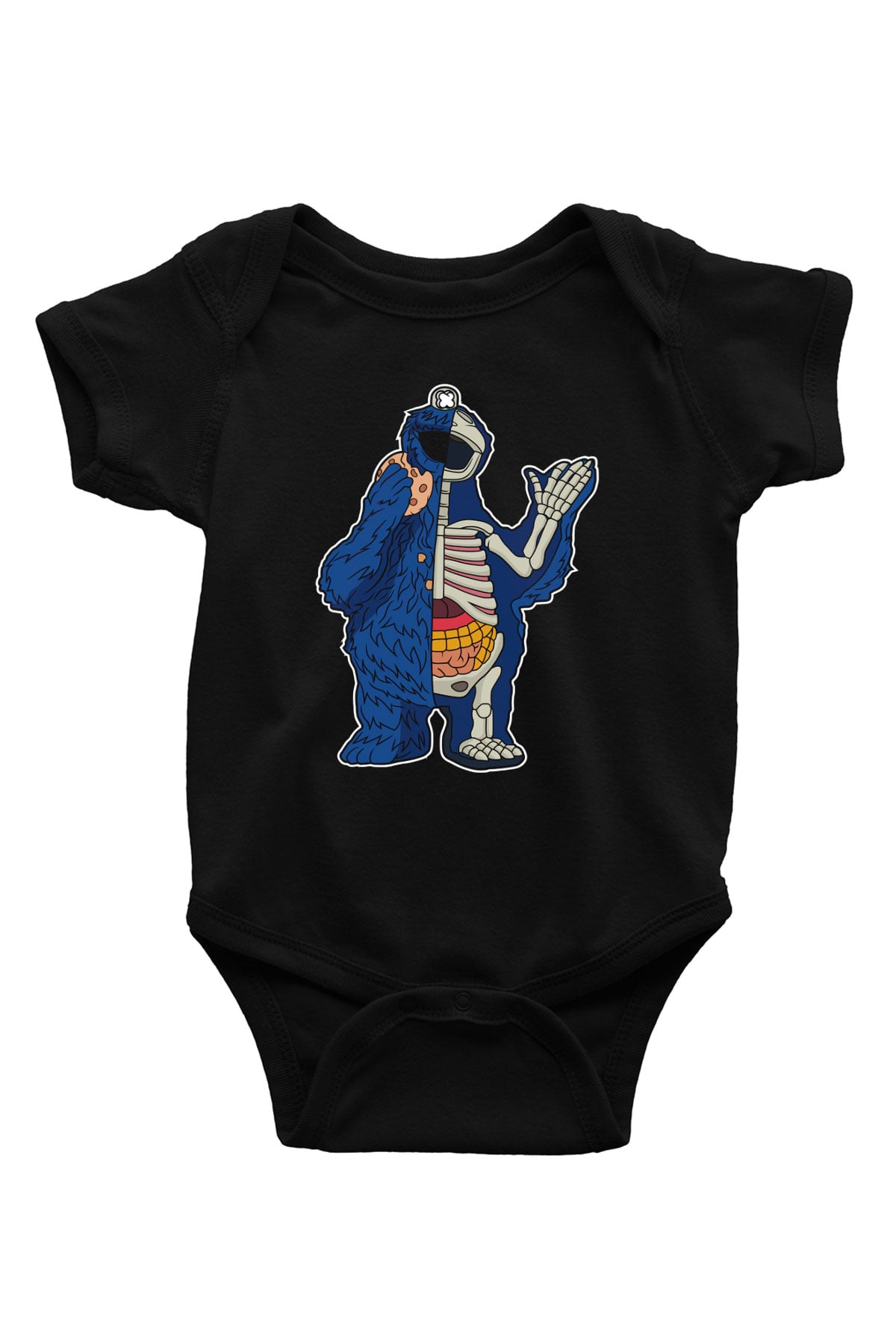 Cookie Monster Baskılı Unisex Siyah Bebek Body - Zıbın